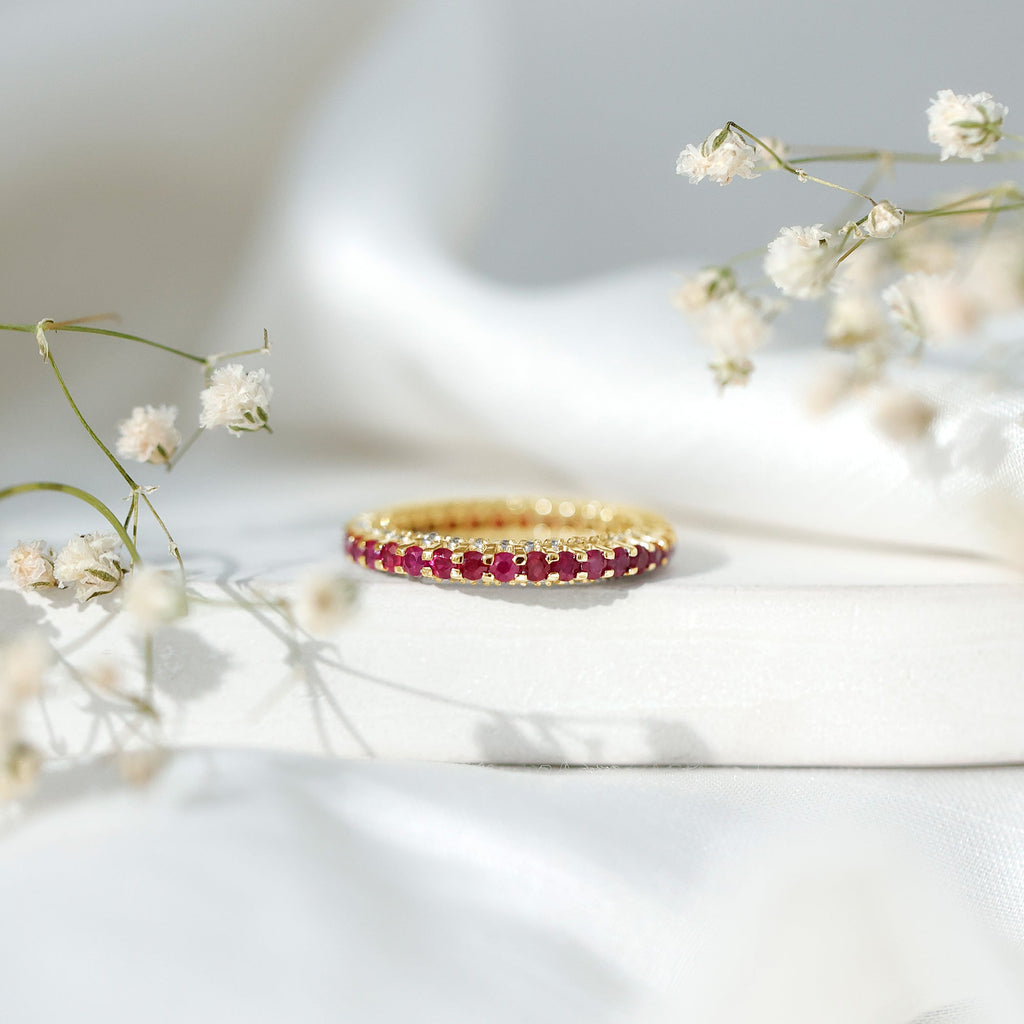 Round Ruby and Diamond Eternity Wedding Band