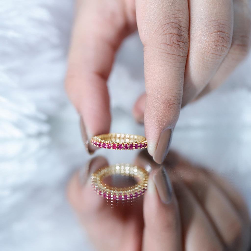 Round Ruby and Diamond Eternity Wedding Band