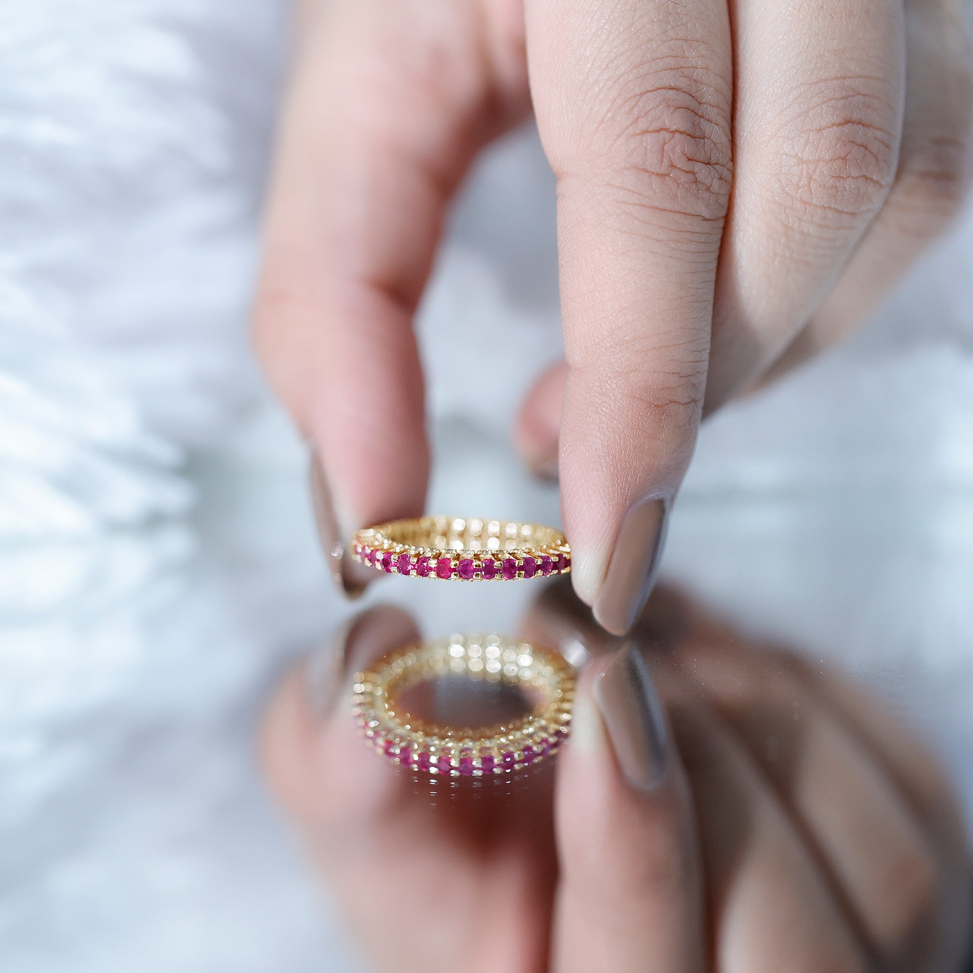 Round Ruby and Diamond Eternity Wedding Band