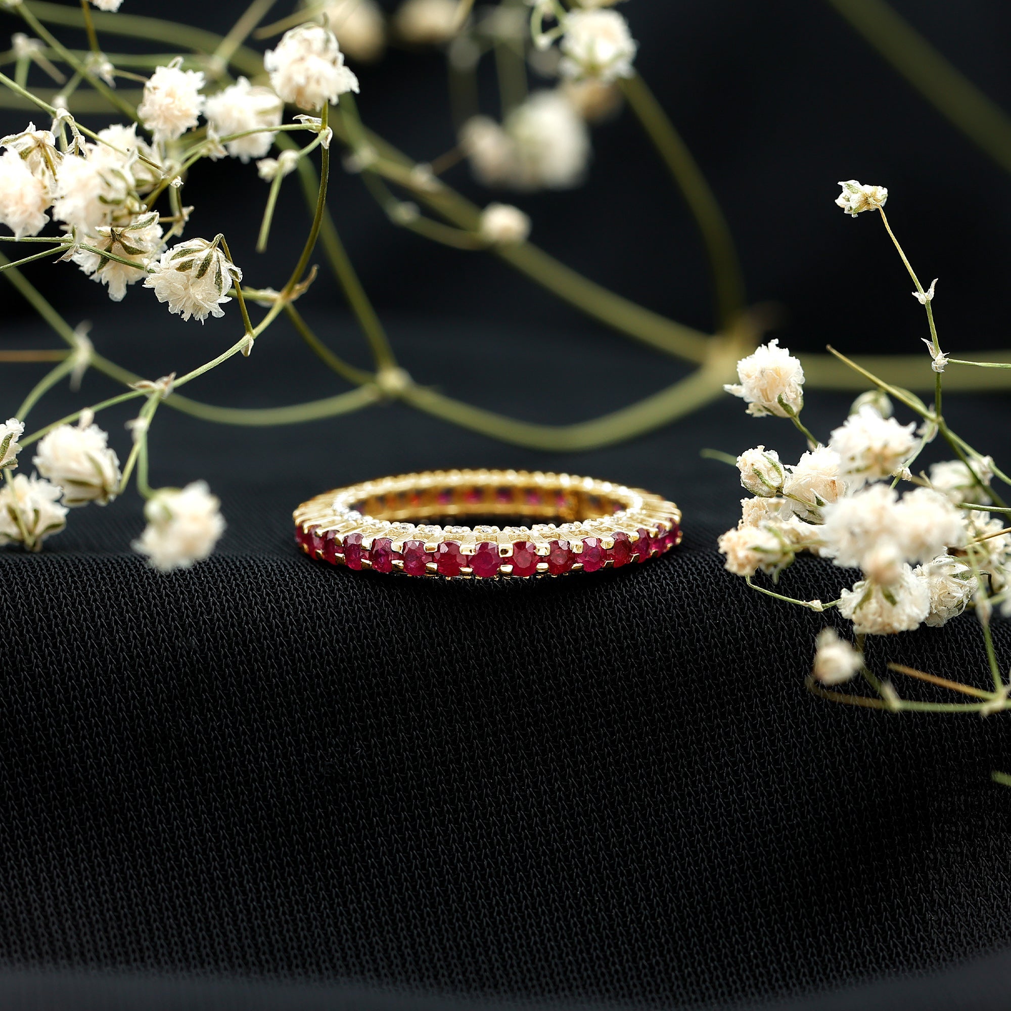 Round Ruby and Diamond Eternity Wedding Band
