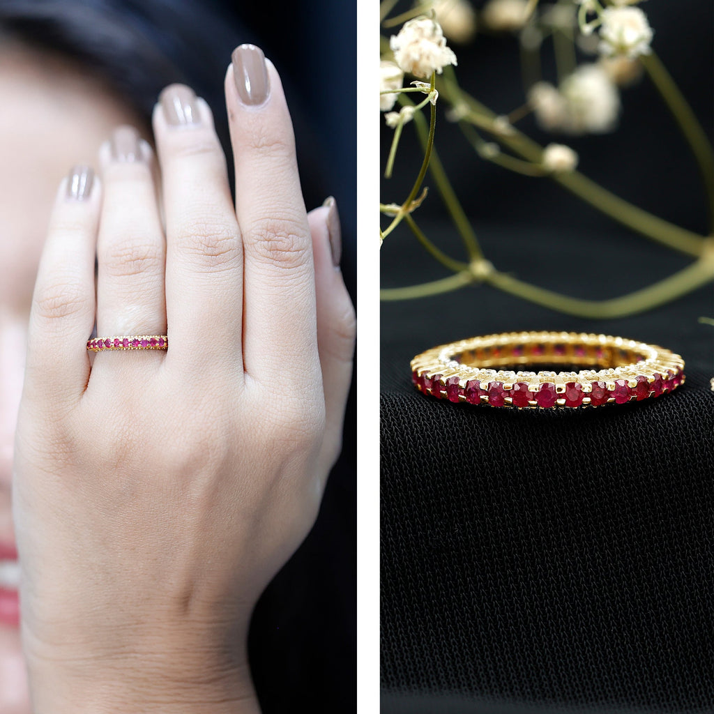 Round Ruby and Diamond Eternity Wedding Band