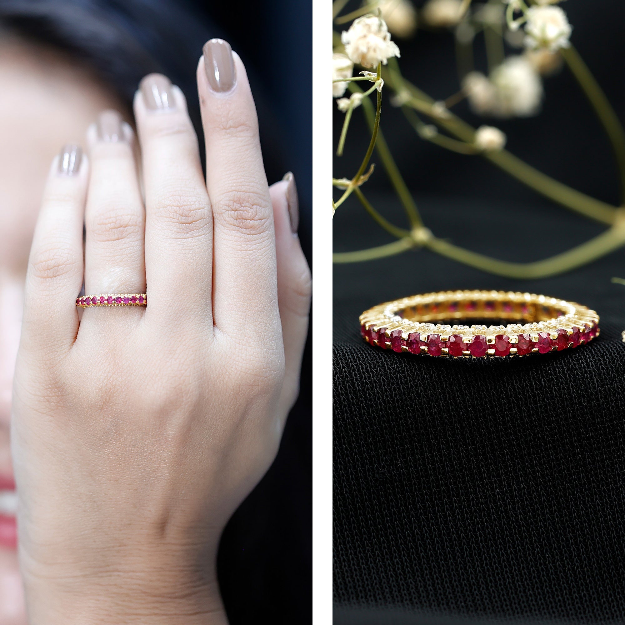 Round Ruby and Diamond Eternity Wedding Band