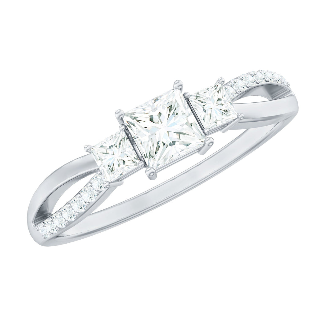 Princess Cut Moissanite Three Stone Engagement Ring