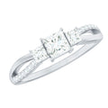 Princess Cut Moissanite Three Stone Engagement Ring