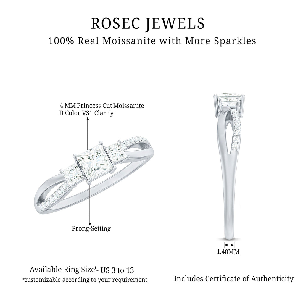 Princess Cut Moissanite Three Stone Engagement Ring