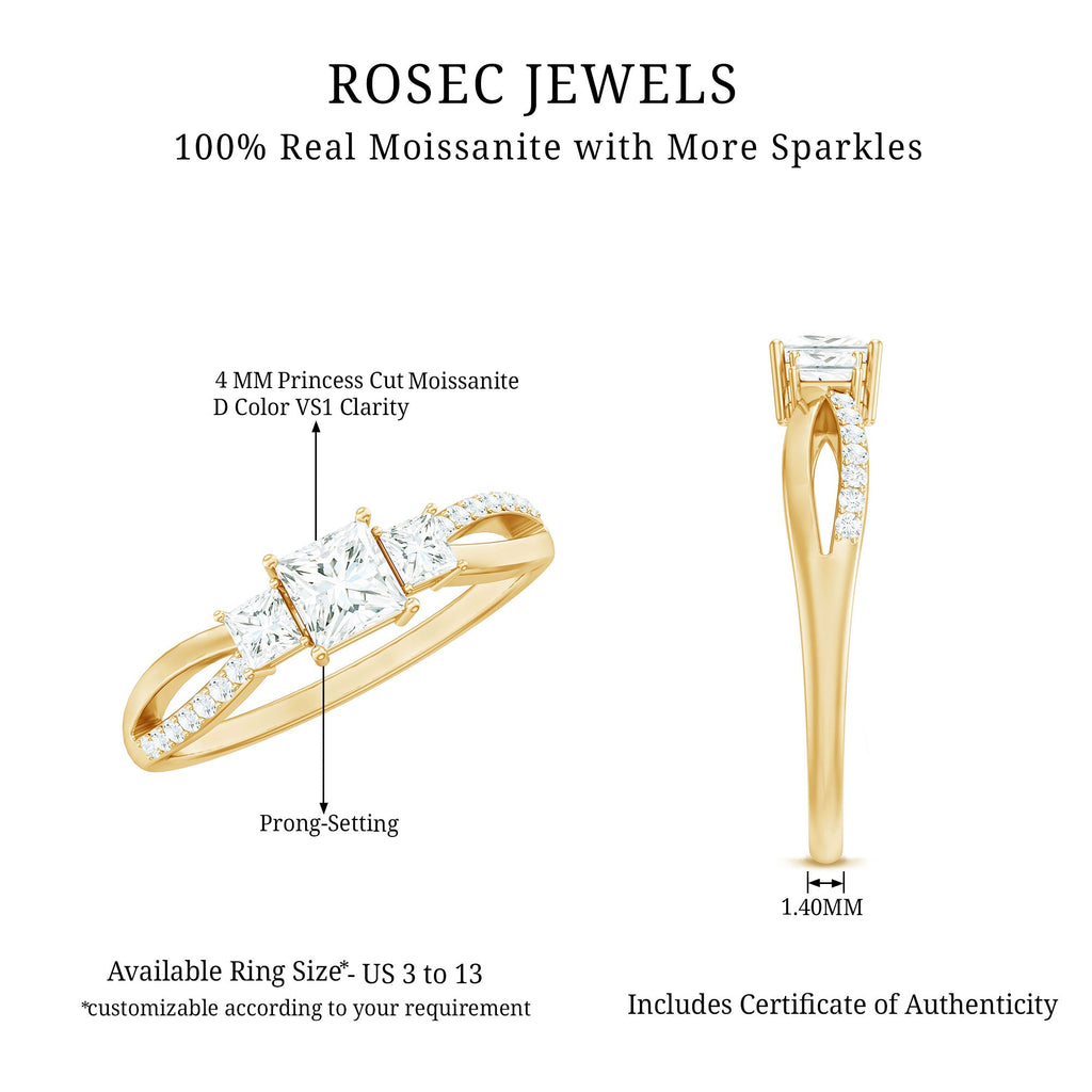 Princess Cut Moissanite Three Stone Engagement Ring