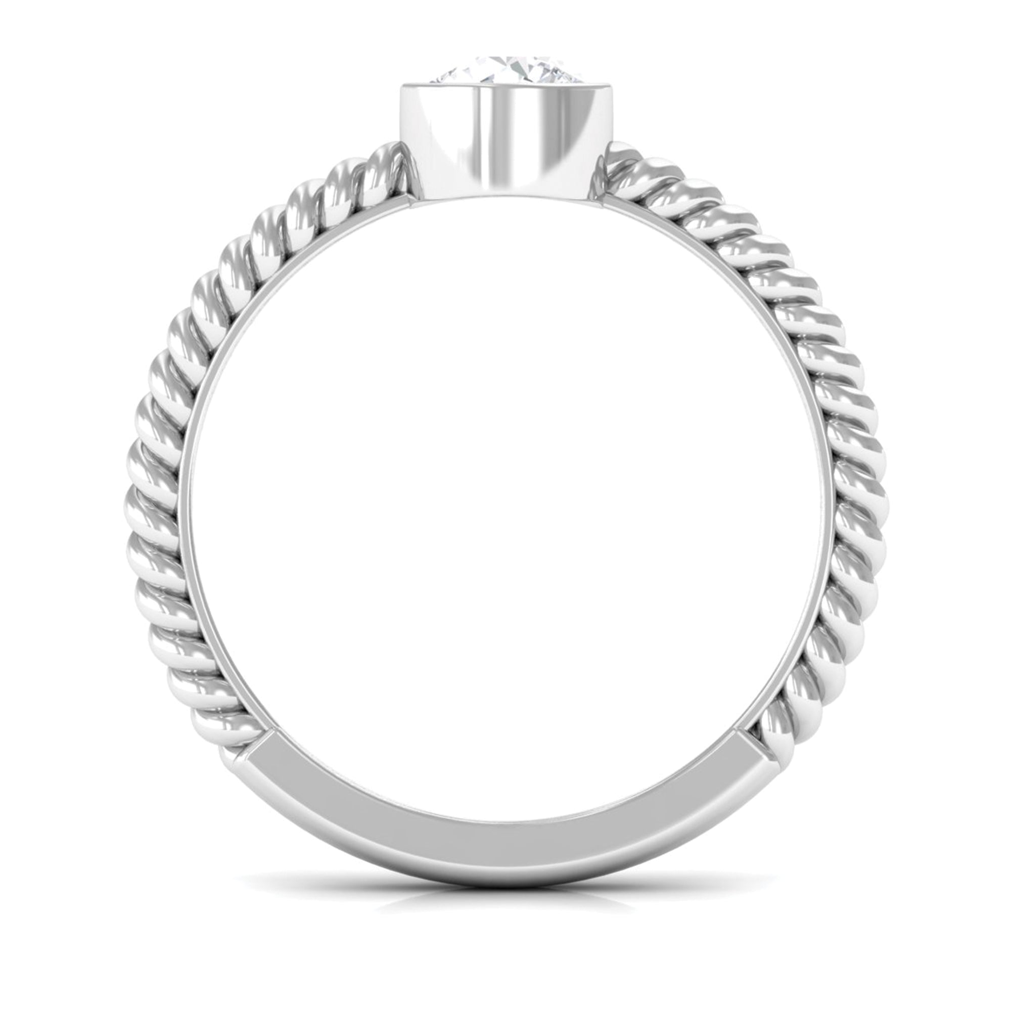 1/2 CT Bezel Set Zircon Solitaire Minimal Ring with Twisted Rope Details