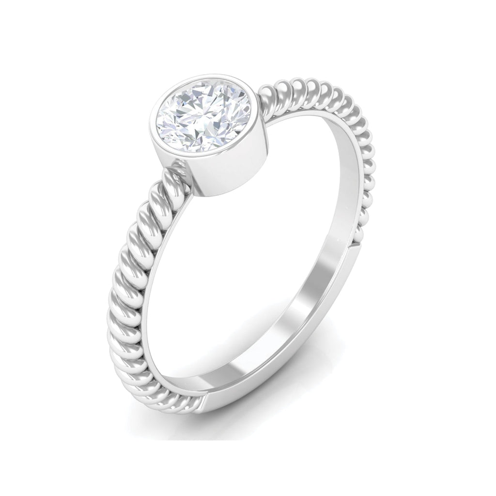 1/2 CT Bezel Set Zircon Solitaire Minimal Ring with Twisted Rope Details