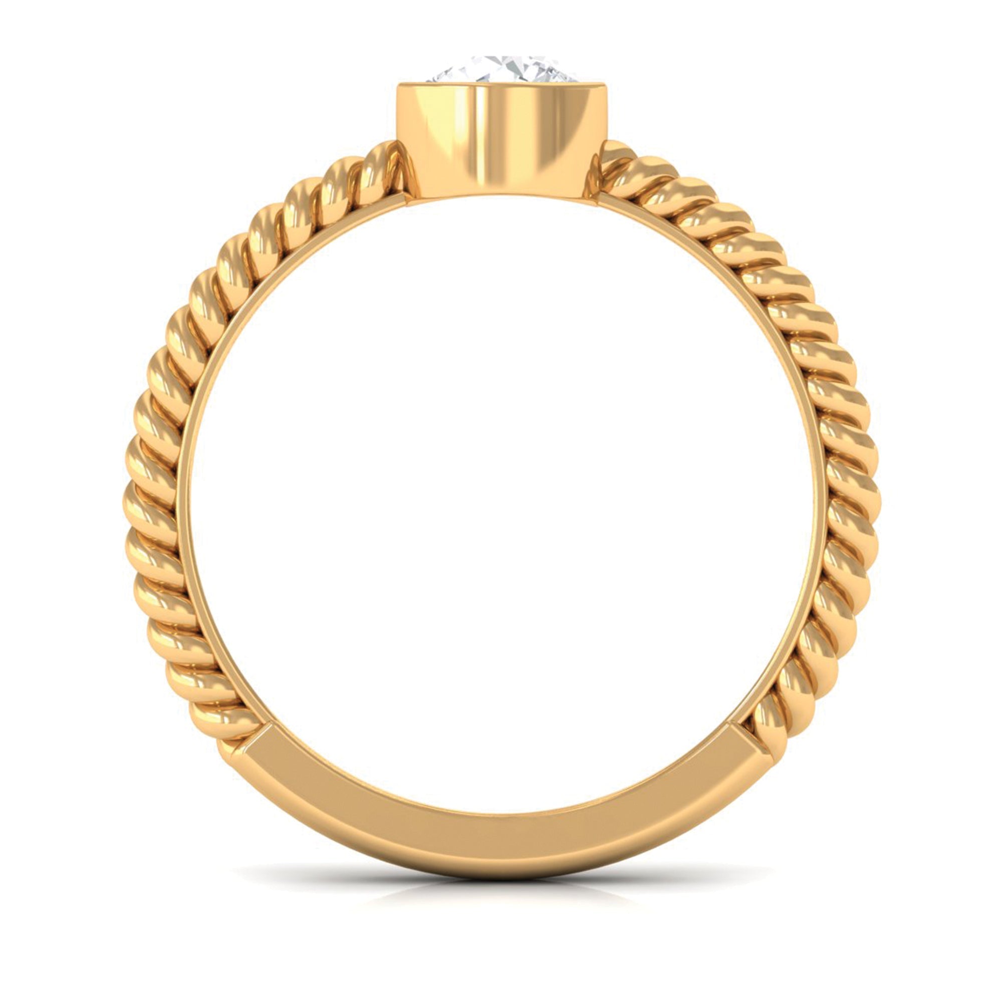 1/2 CT Bezel Set Zircon Solitaire Minimal Ring with Twisted Rope Details
