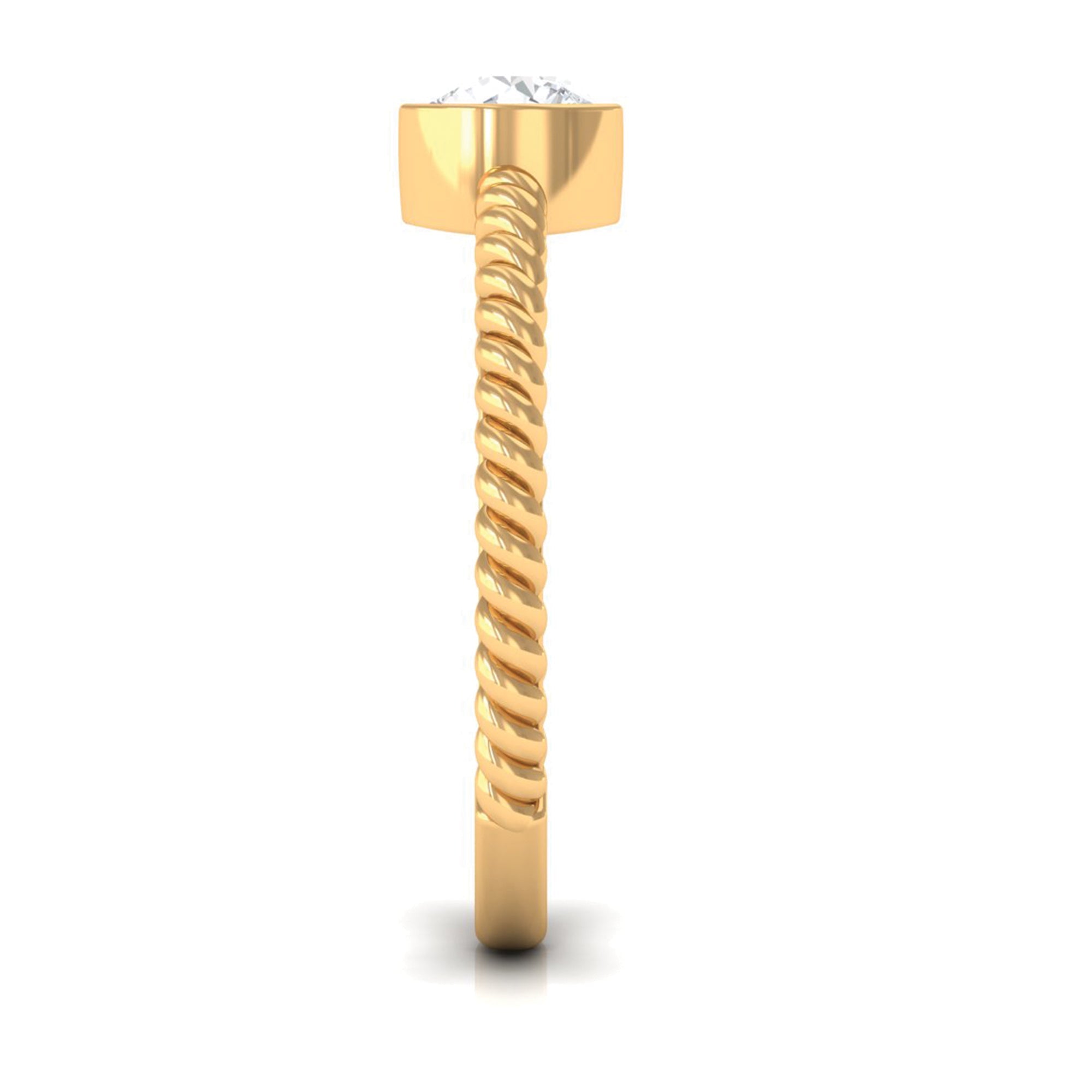 1/2 CT Bezel Set Zircon Solitaire Minimal Ring with Twisted Rope Details