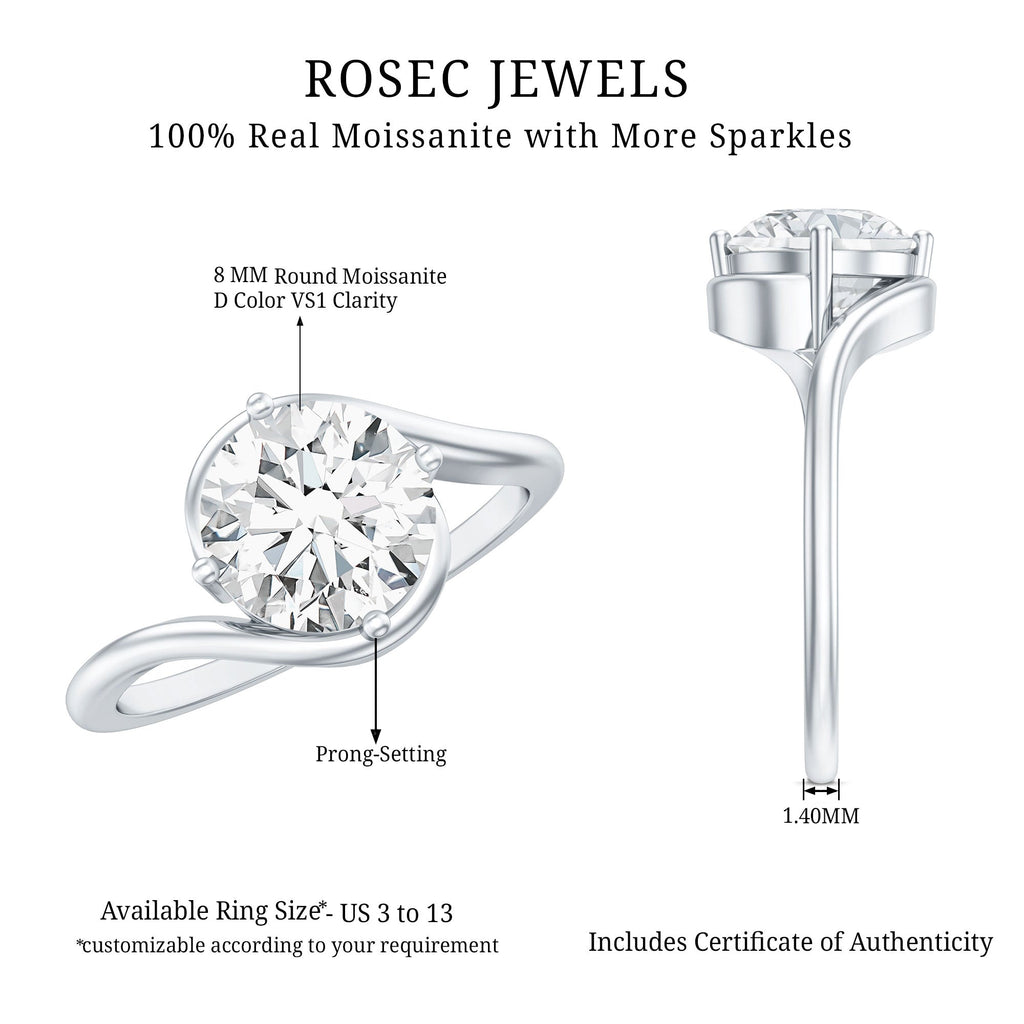 Round Cut 8 MM Moissanite Solitaire Engagement Ring in Bypass Shank
