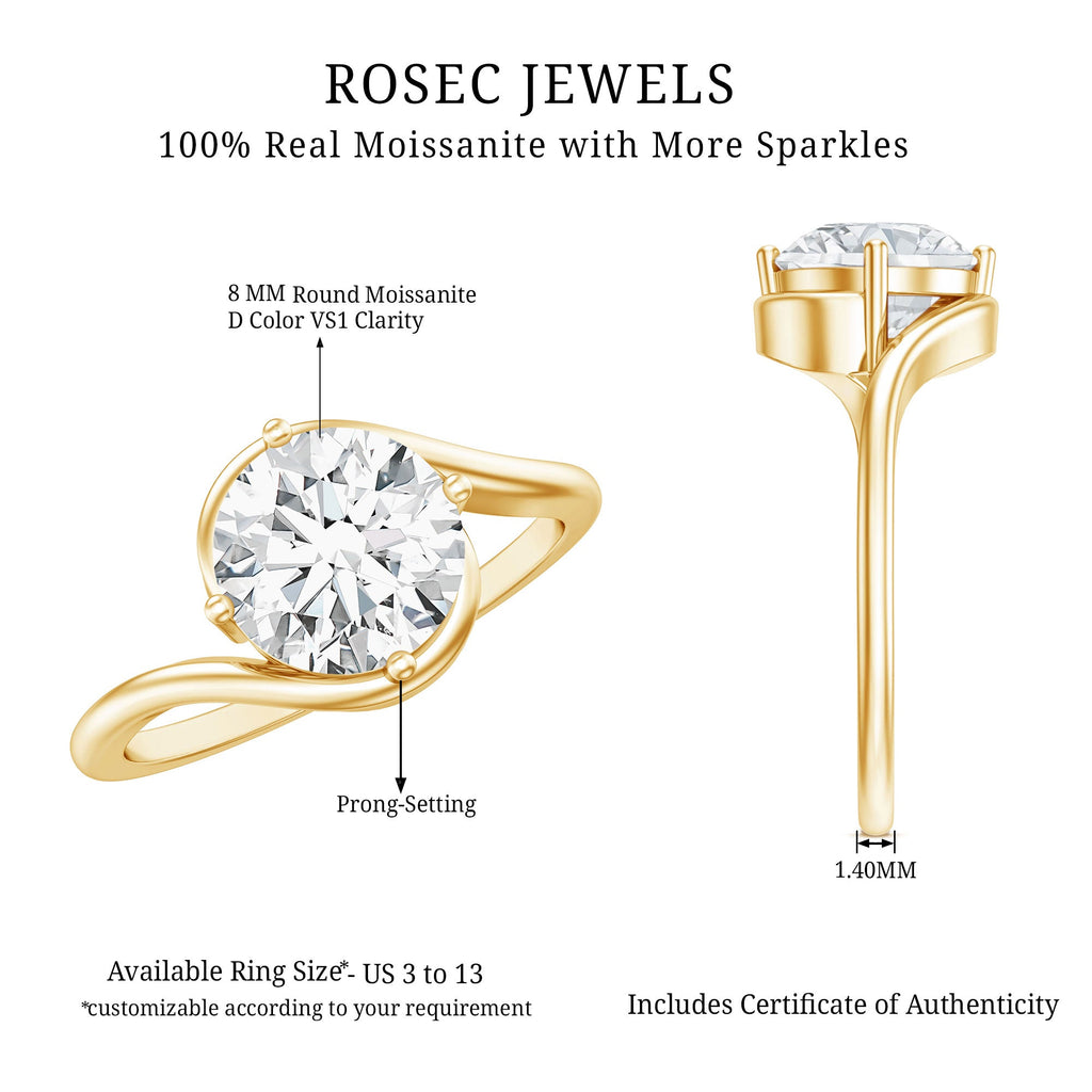 Round Cut 8 MM Moissanite Solitaire Engagement Ring in Bypass Shank