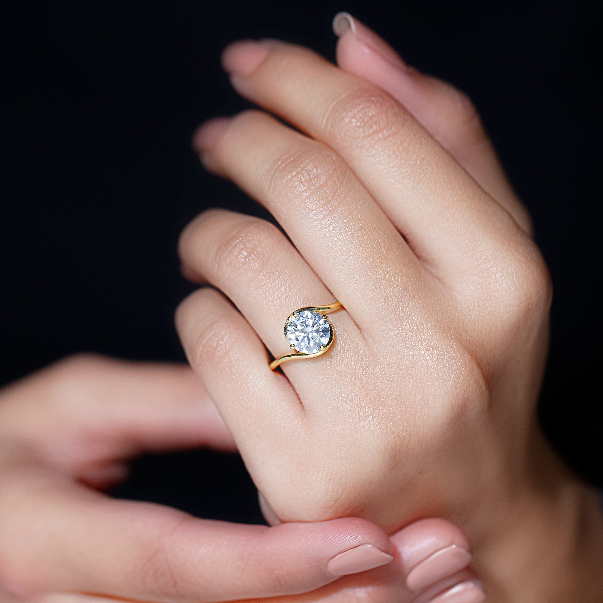 Round Cut 8 MM Moissanite Solitaire Engagement Ring in Bypass Shank