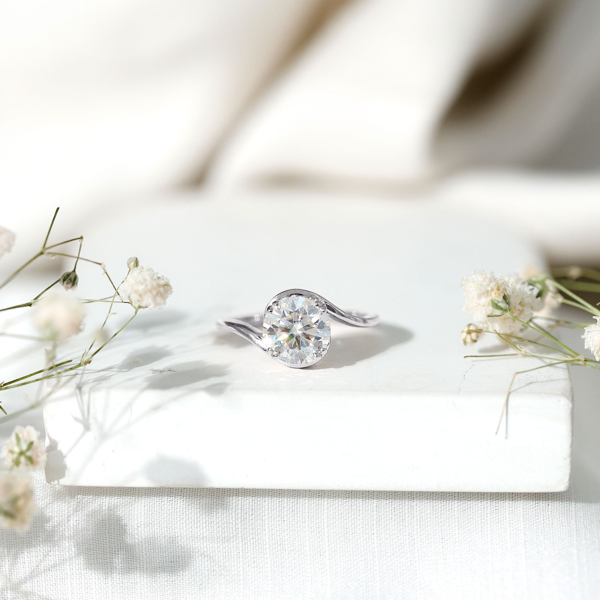 2 CT Round Moissanite Bypass Engagement Ring in Gold