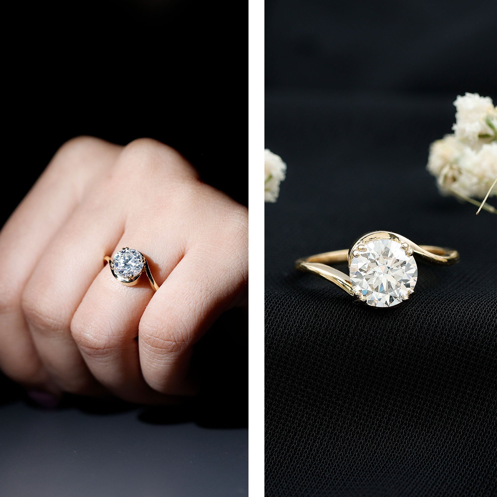 2 CT Round Moissanite Bypass Engagement Ring in Gold