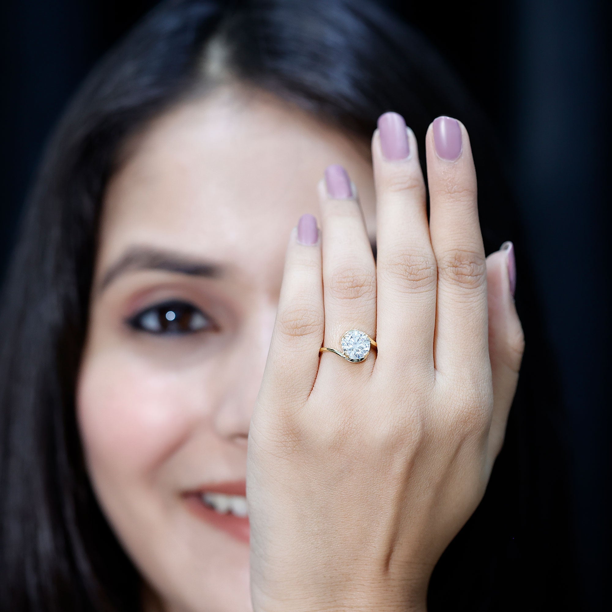 2 CT Round Moissanite Bypass Engagement Ring in Gold