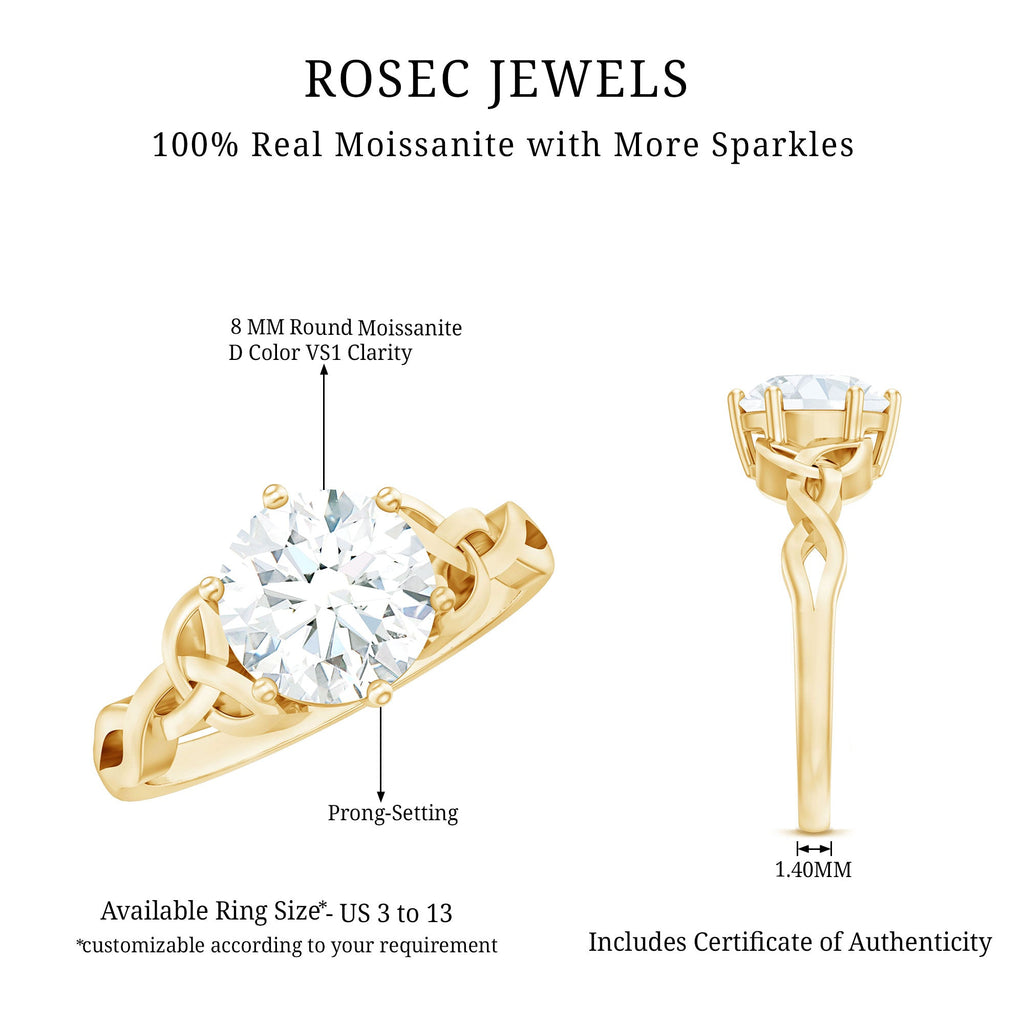 8 MM Round Cut Moissanite Celtic Design Engagement Ring