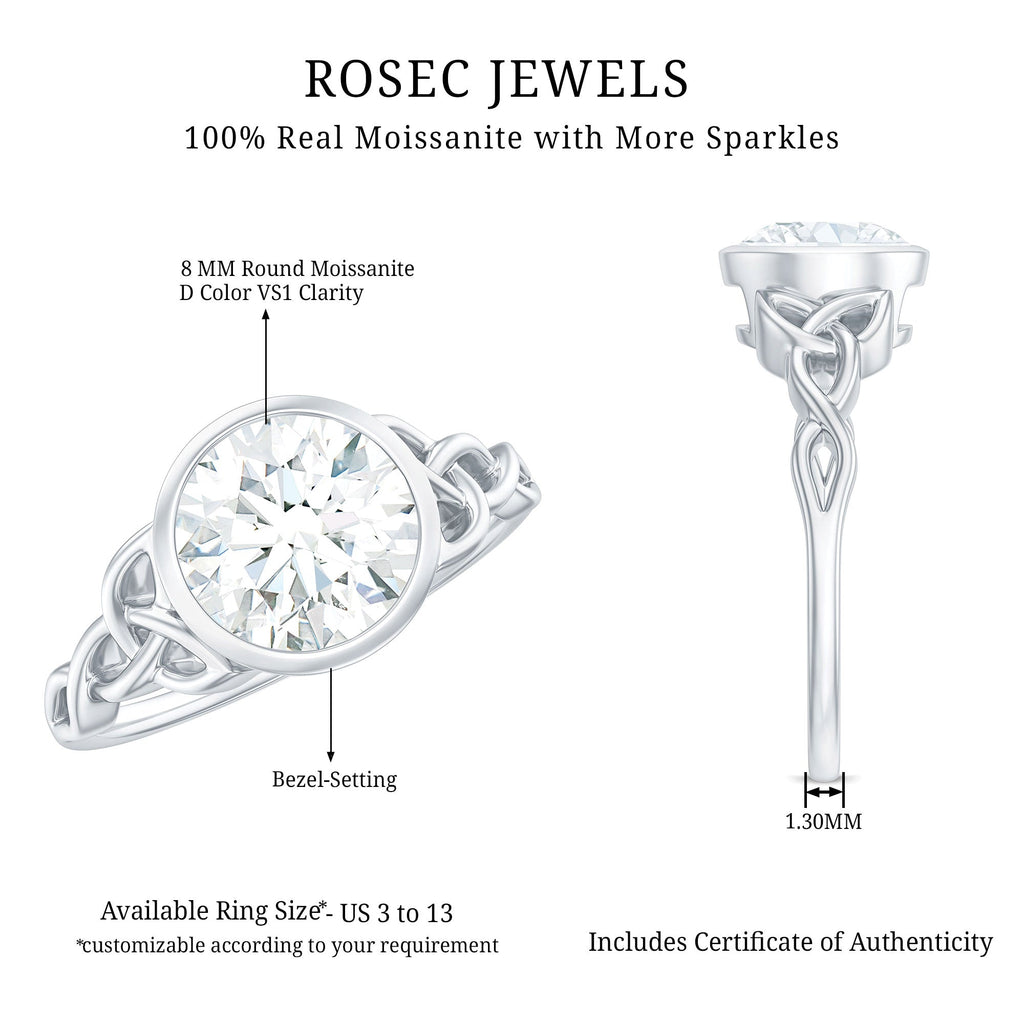 Solitaire Moissanite Celtic Knot Engagement Ring in Bezel Setting