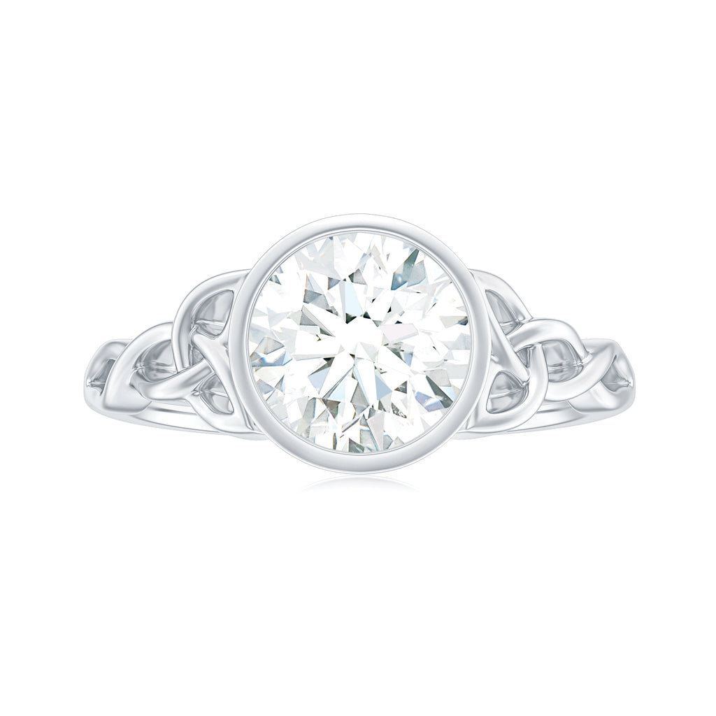 Solitaire Moissanite Celtic Knot Engagement Ring in Bezel Setting