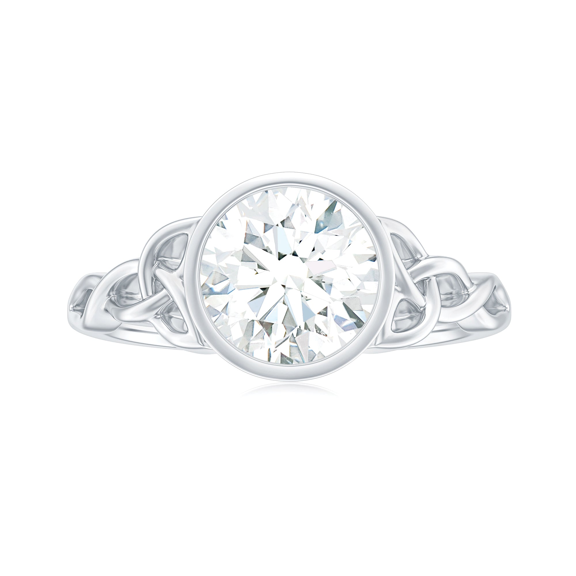 Solitaire Moissanite Celtic Knot Engagement Ring in Bezel Setting