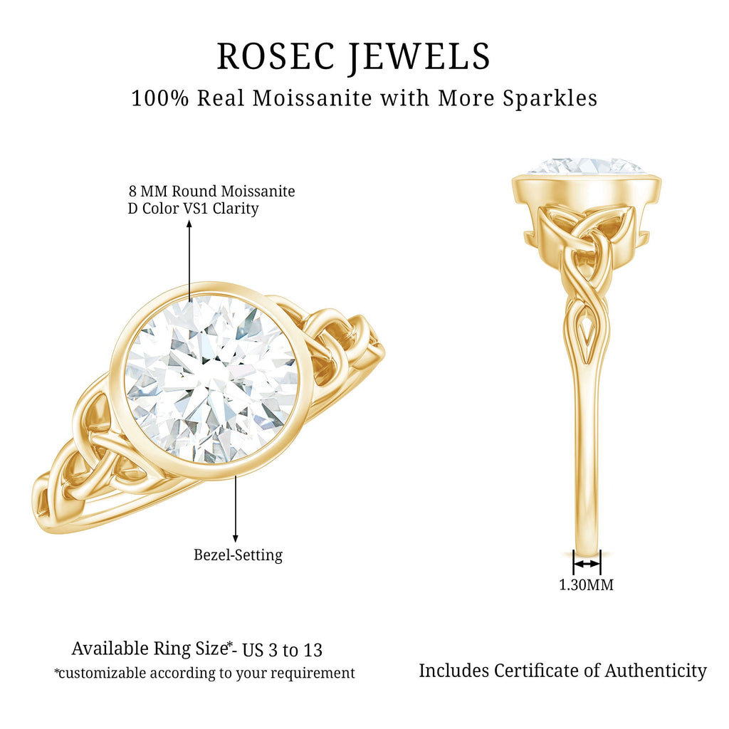 Solitaire Moissanite Celtic Knot Engagement Ring in Bezel Setting