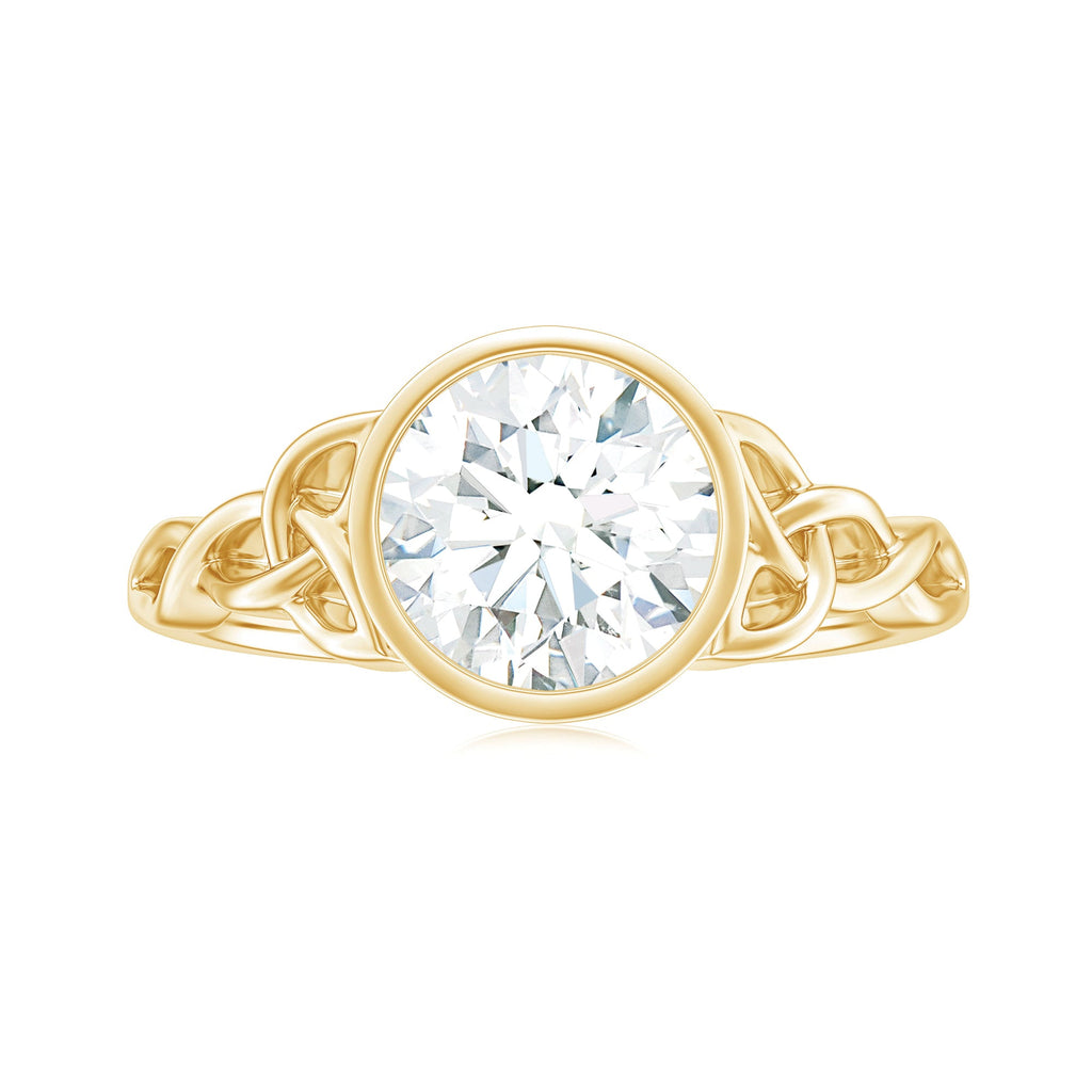 Solitaire Moissanite Celtic Knot Engagement Ring in Bezel Setting
