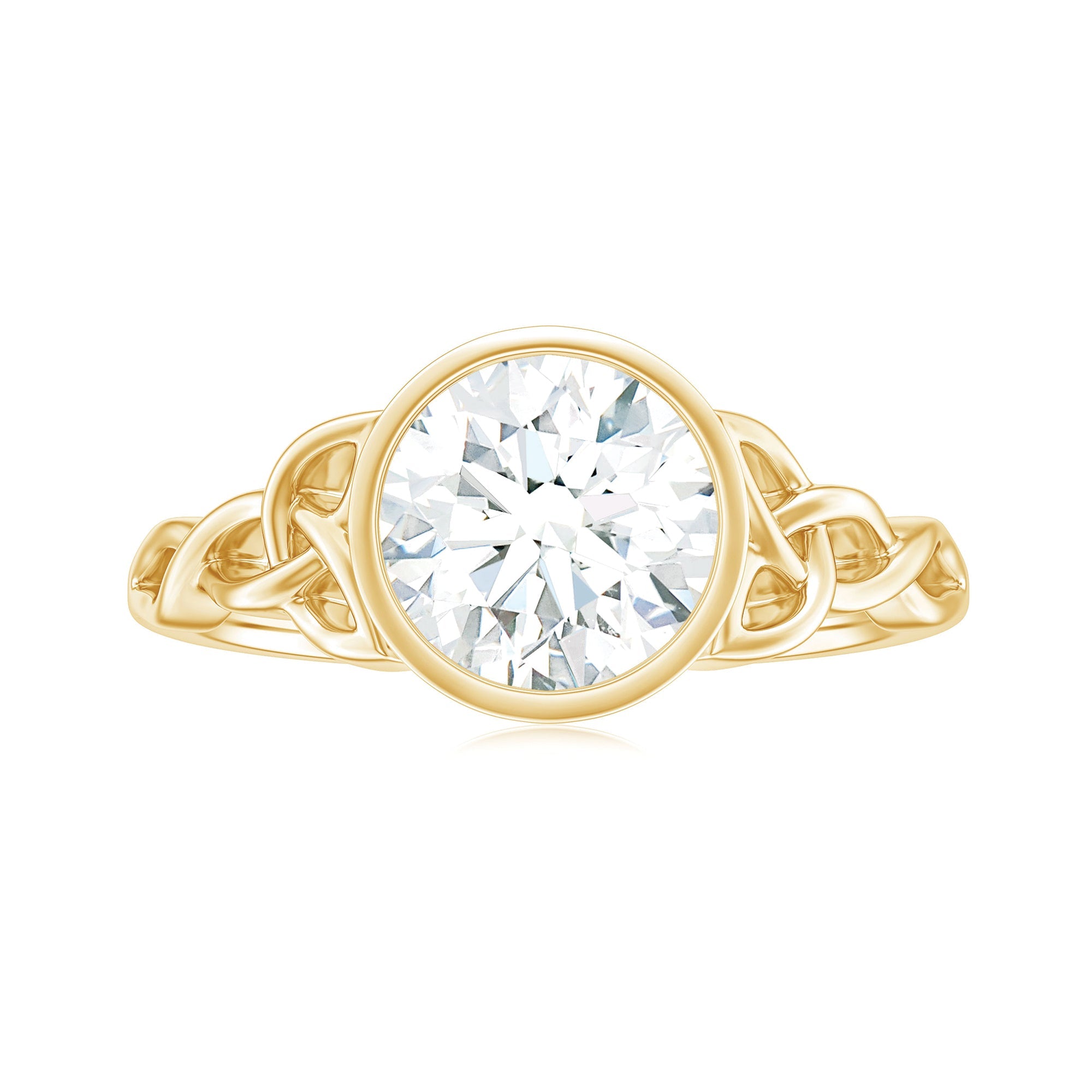 Solitaire Moissanite Celtic Knot Engagement Ring in Bezel Setting