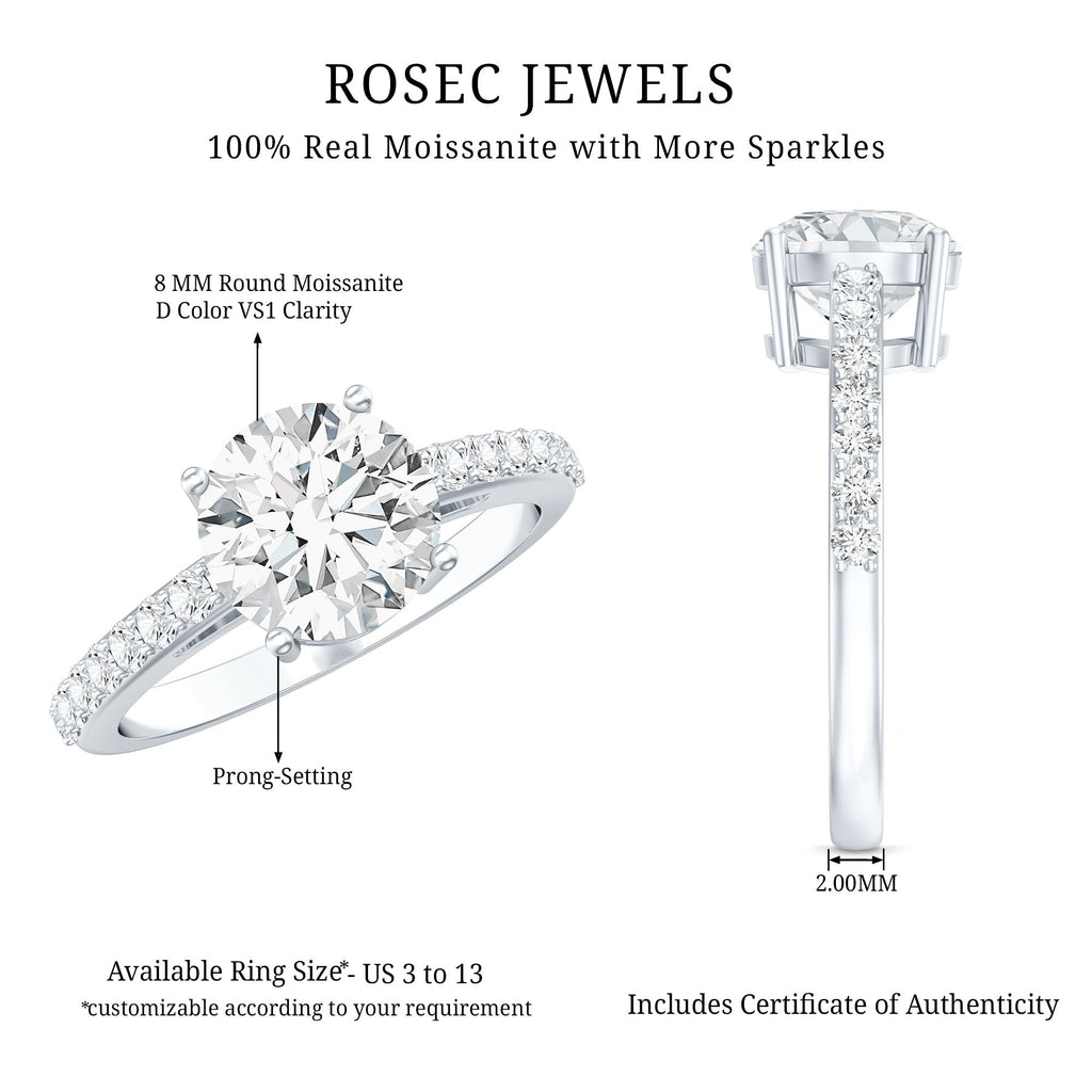 3 CT Round Shape Certified Moissanite Solitaire Engagement Ring