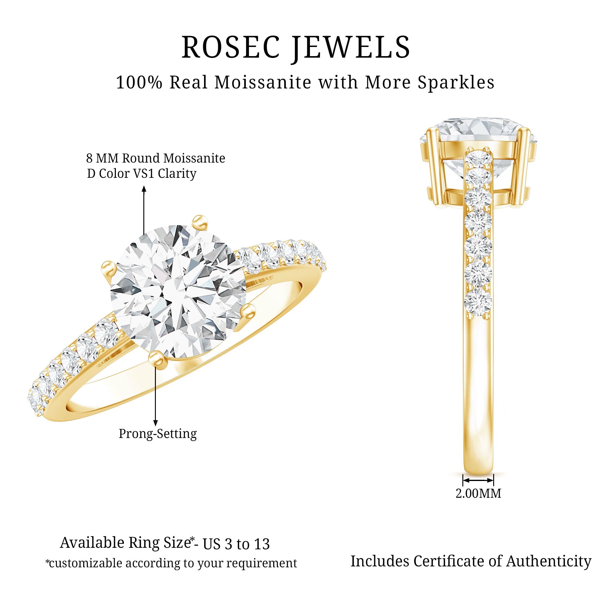 3 CT Round Shape Certified Moissanite Solitaire Engagement Ring