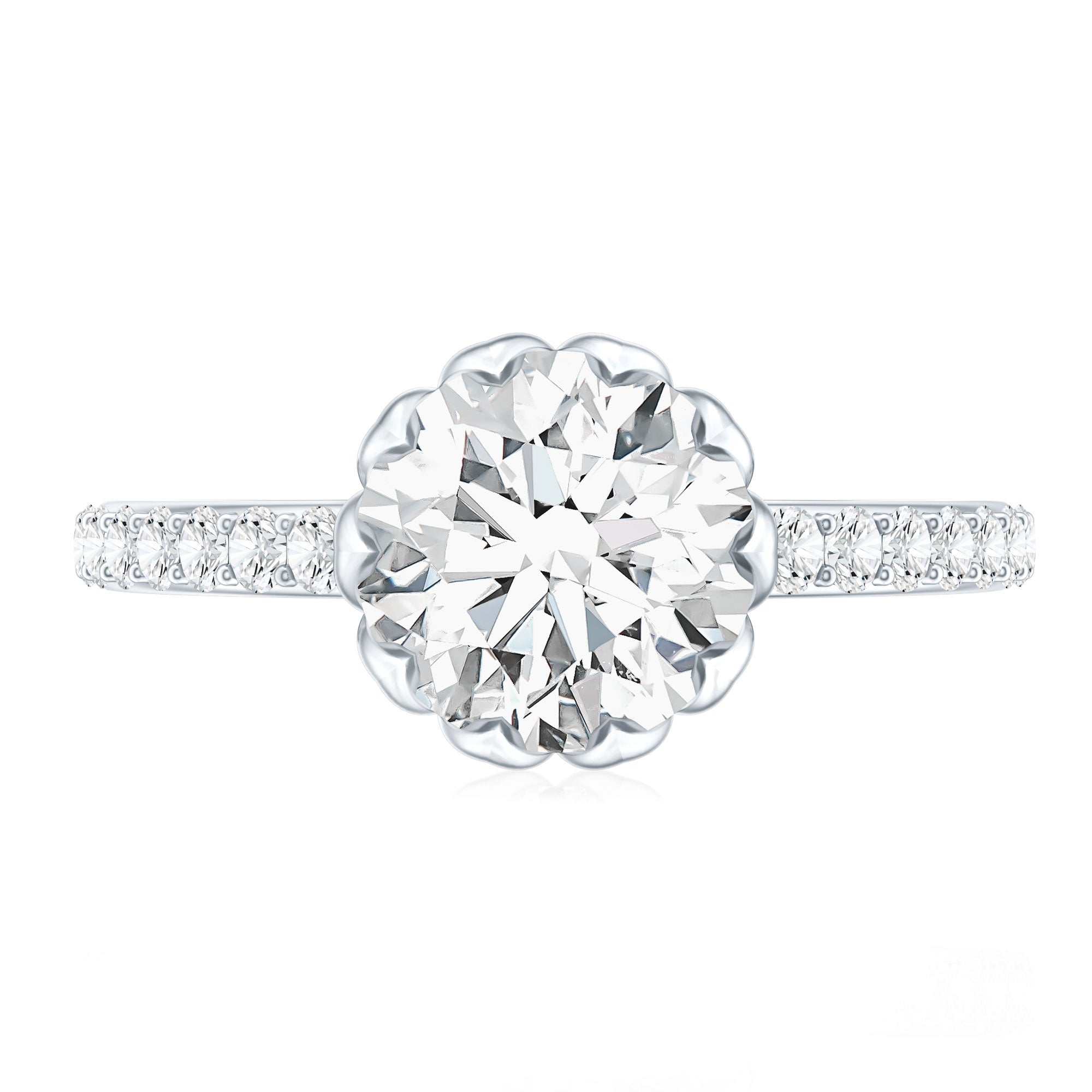 Lotus Basket Set Moissanite Engagement Ring with Certificate