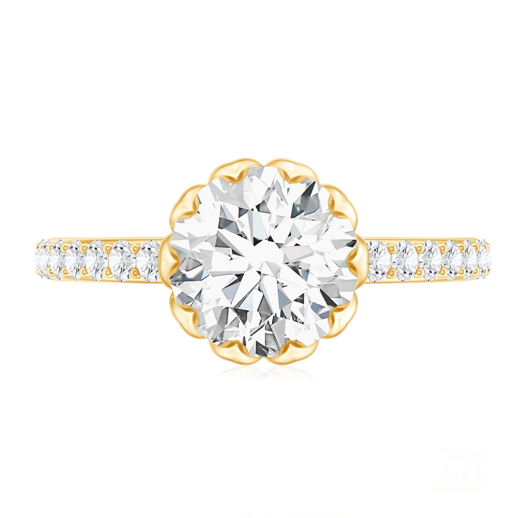 Lotus Basket Set Moissanite Engagement Ring with Certificate