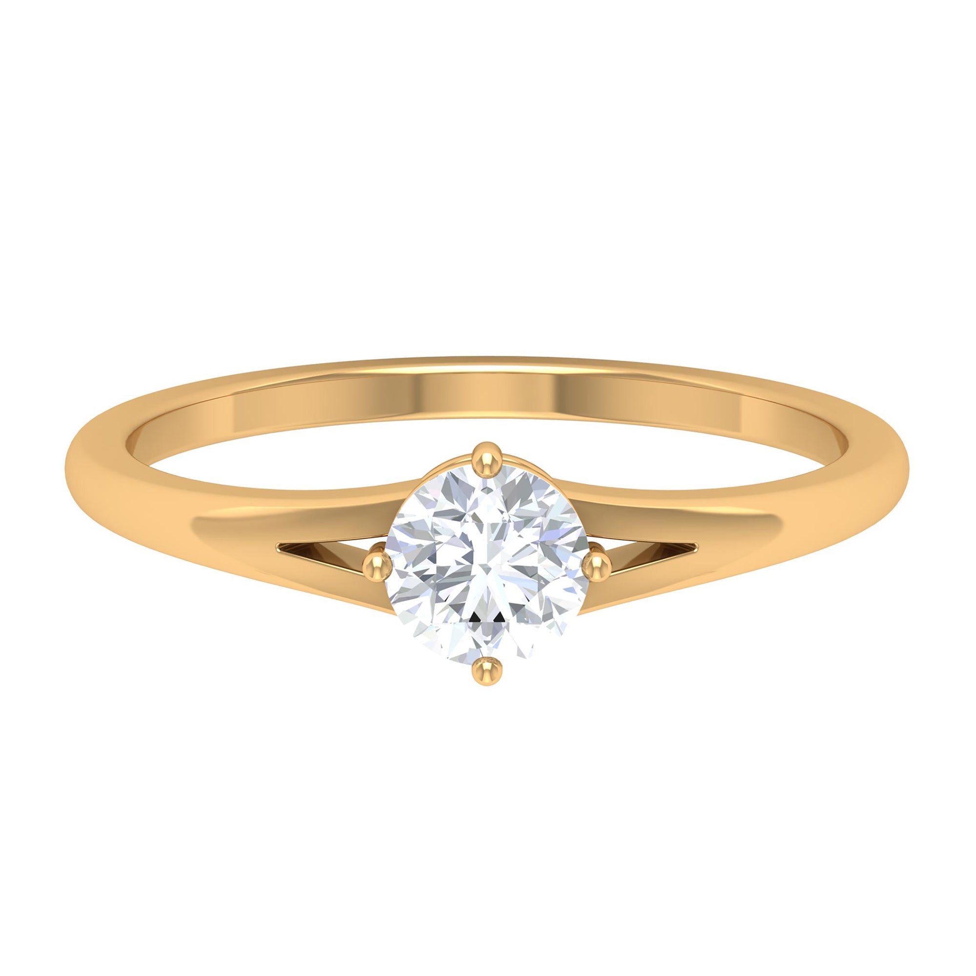 5 MM Round Cut Zircon Solitaire Ring in Gold with Split Shank