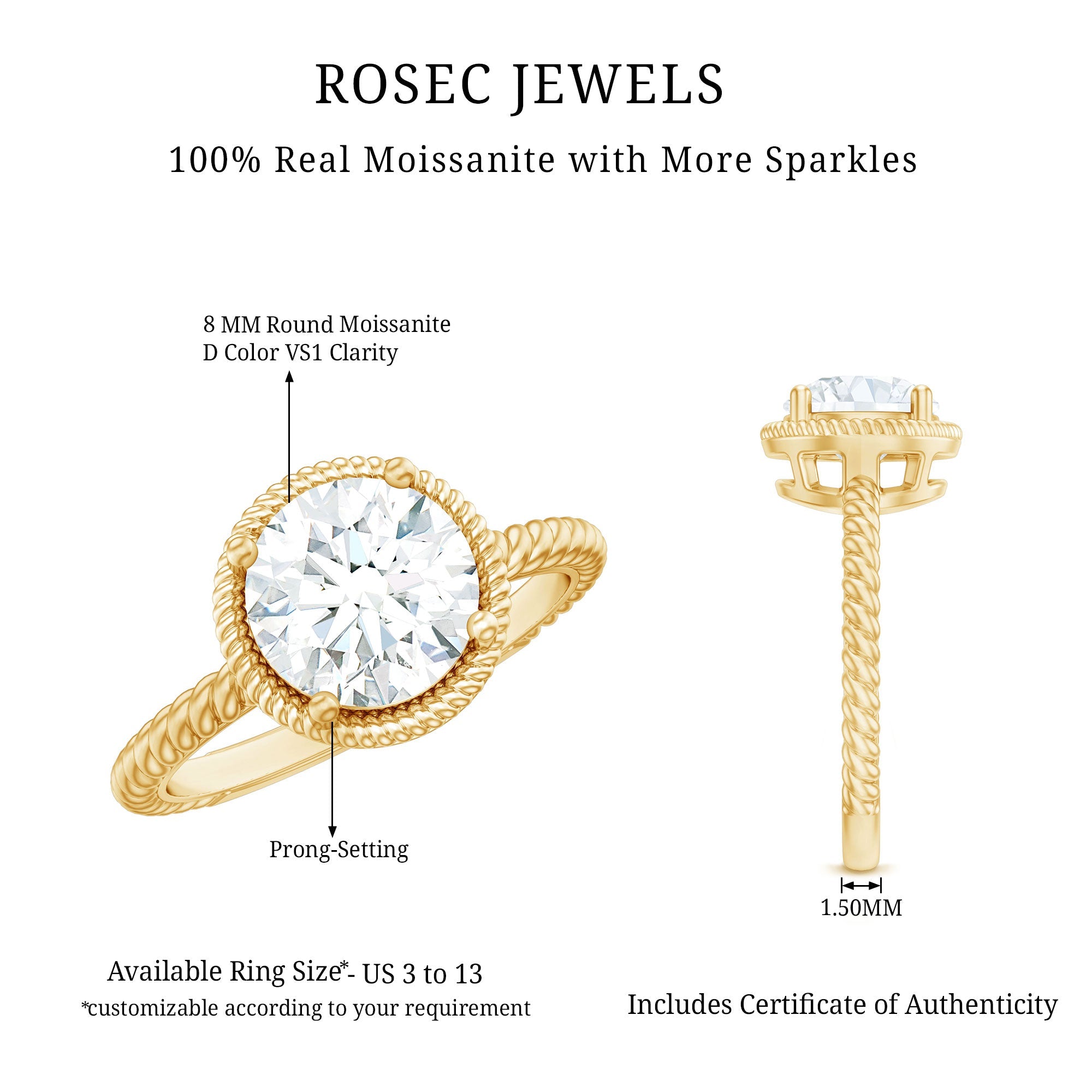 2 CT Solitaire Moissanite Engagement Ring in Split Shank