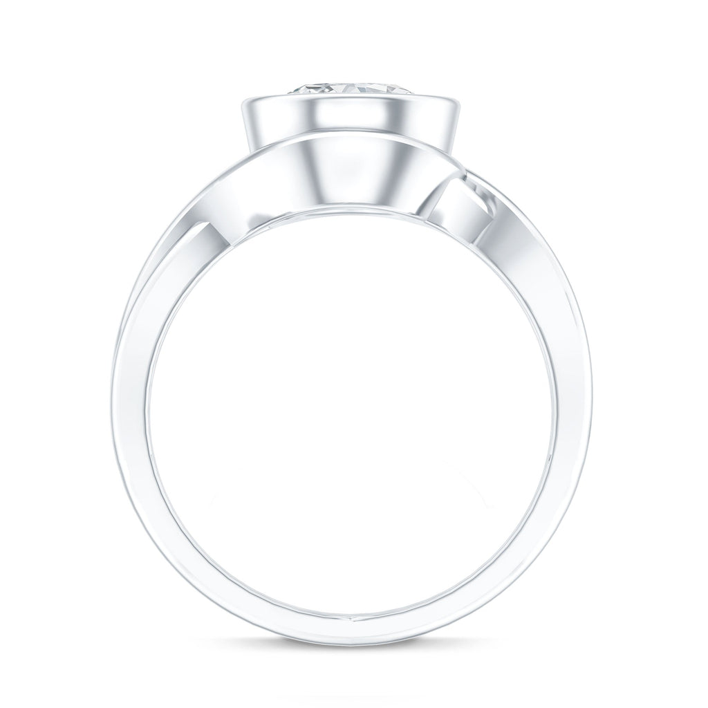 Certified Moissanite Bezel Set Engagement Ring with Crossover Shank