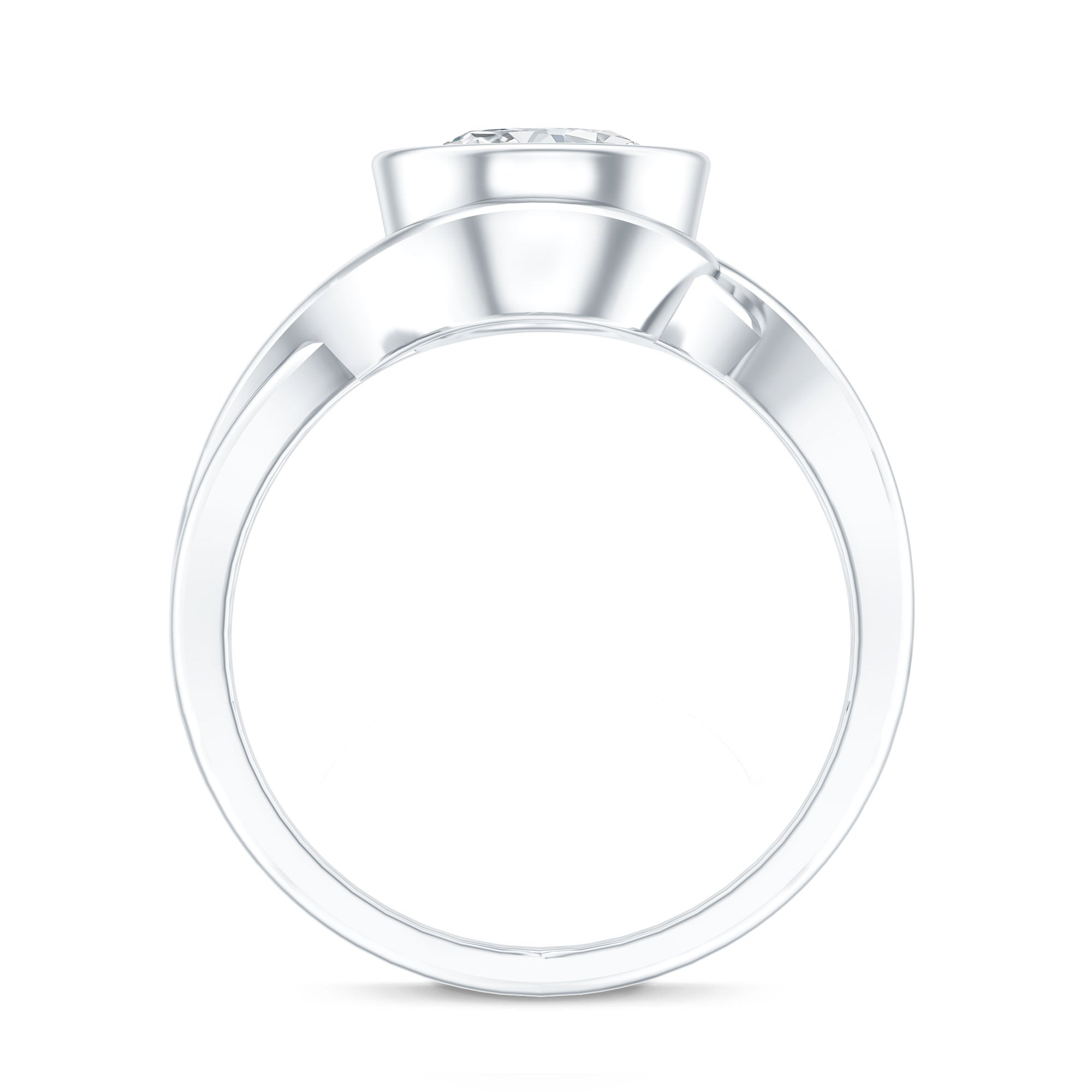Certified Moissanite Bezel Set Engagement Ring with Crossover Shank