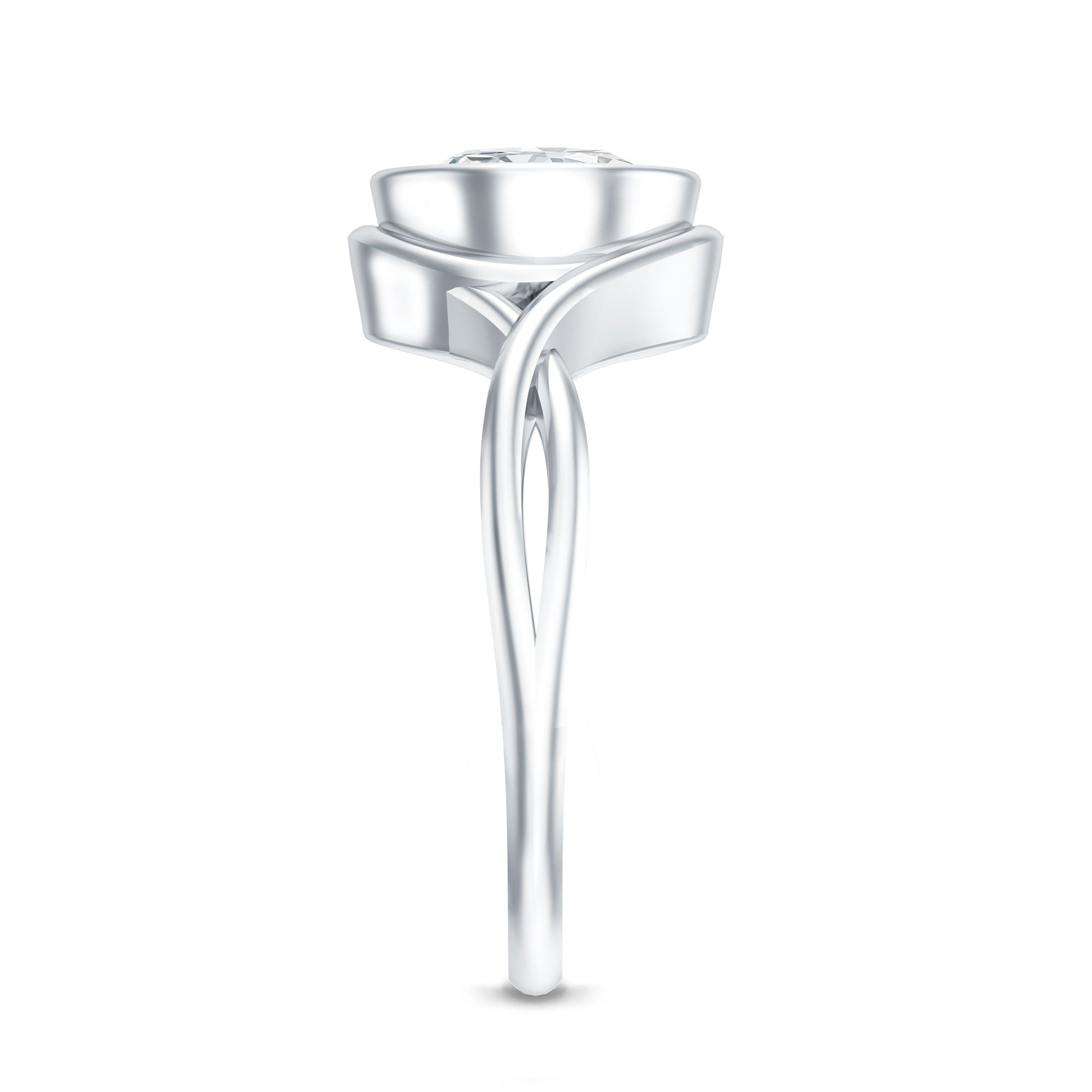 Certified Moissanite Bezel Set Engagement Ring with Crossover Shank