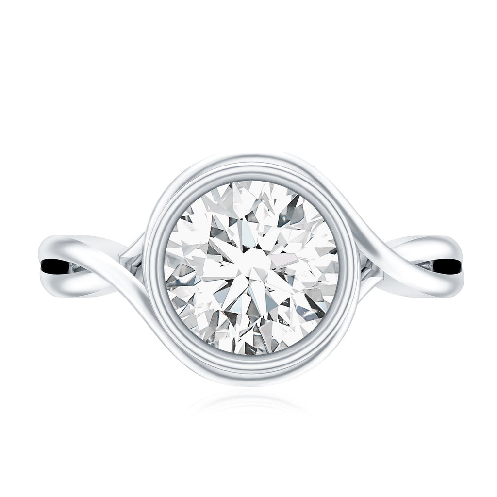 Certified Moissanite Bezel Set Engagement Ring with Crossover Shank