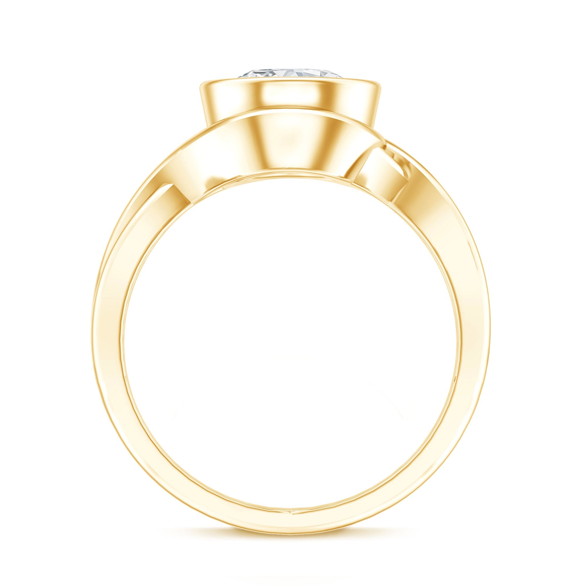 Certified Moissanite Bezel Set Engagement Ring with Crossover Shank