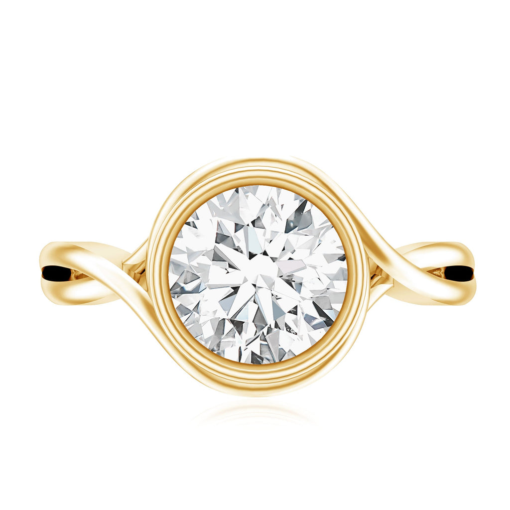 Certified Moissanite Bezel Set Engagement Ring with Crossover Shank