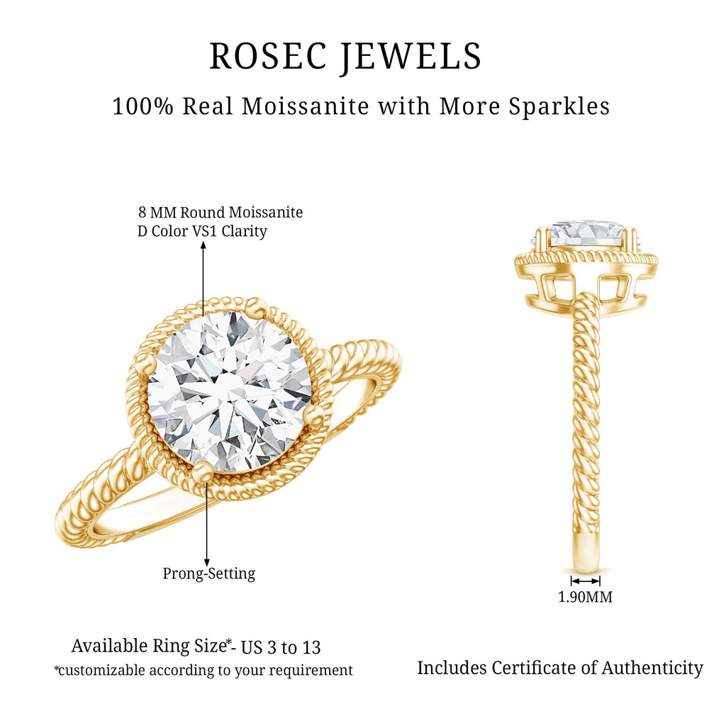 Brilliant Cut 8 MM Moissanite Rope Band Engagement Ring