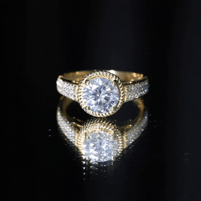 8 MM Moissanite Round Cut Engagement Ring With Side Stones