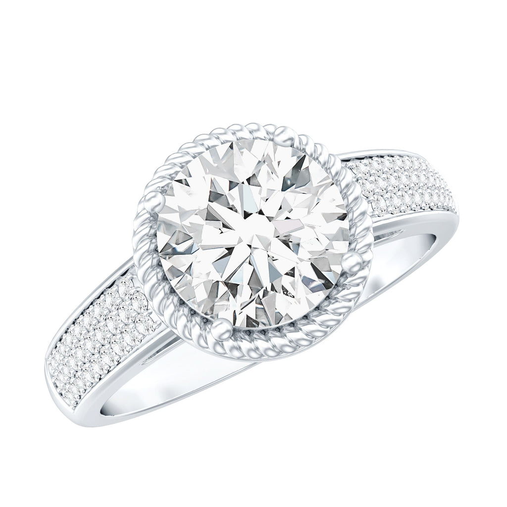 8 MM Moissanite Round Cut Engagement Ring With Side Stones
