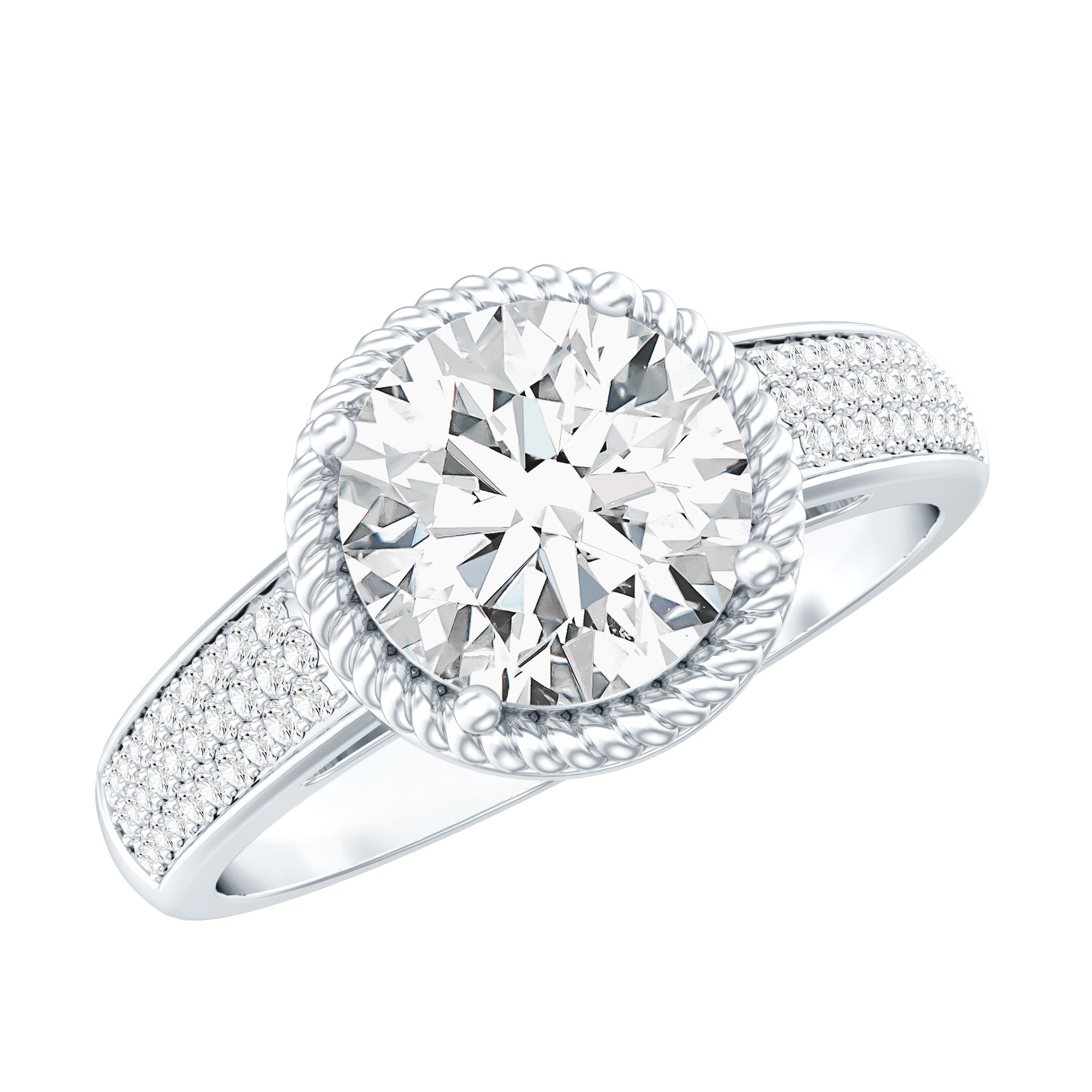 8 MM Moissanite Round Cut Engagement Ring With Side Stones