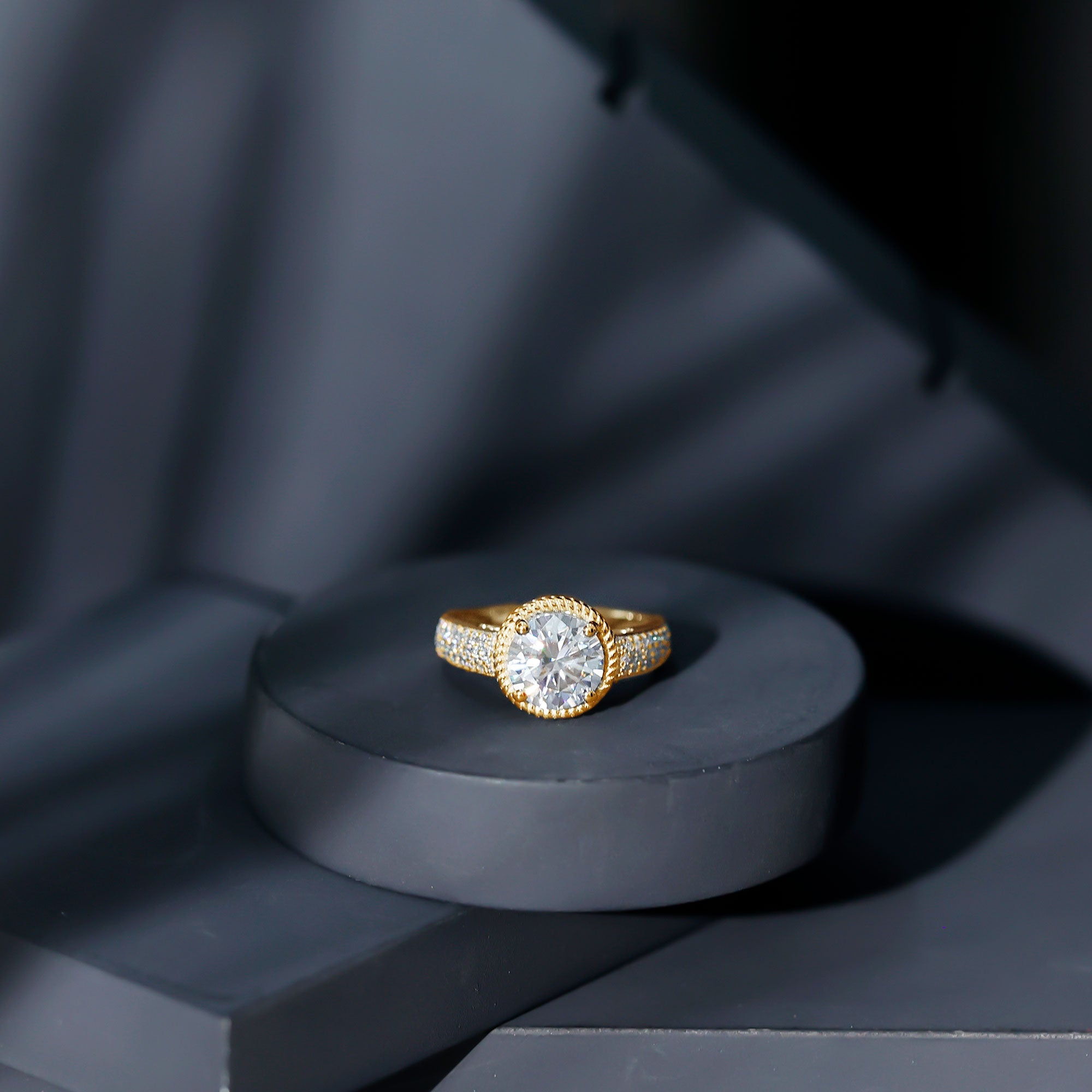 8 MM Moissanite Round Cut Engagement Ring With Side Stones