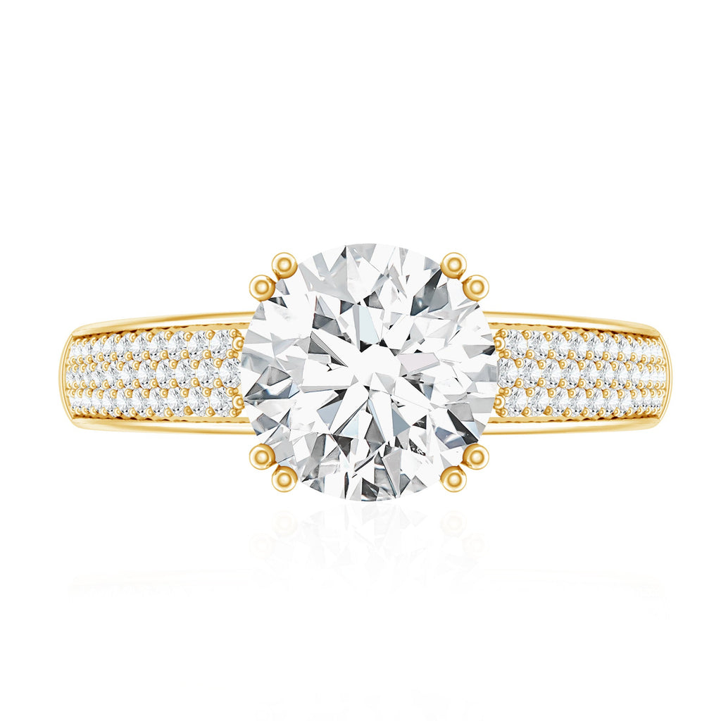 Round Moissanite Engagement Ring with Pave Set Side Stones