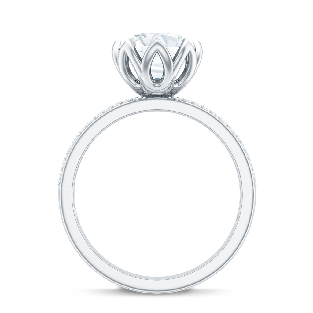 Lotus Basket Set Moissanite Engagement Ring with Side Stones