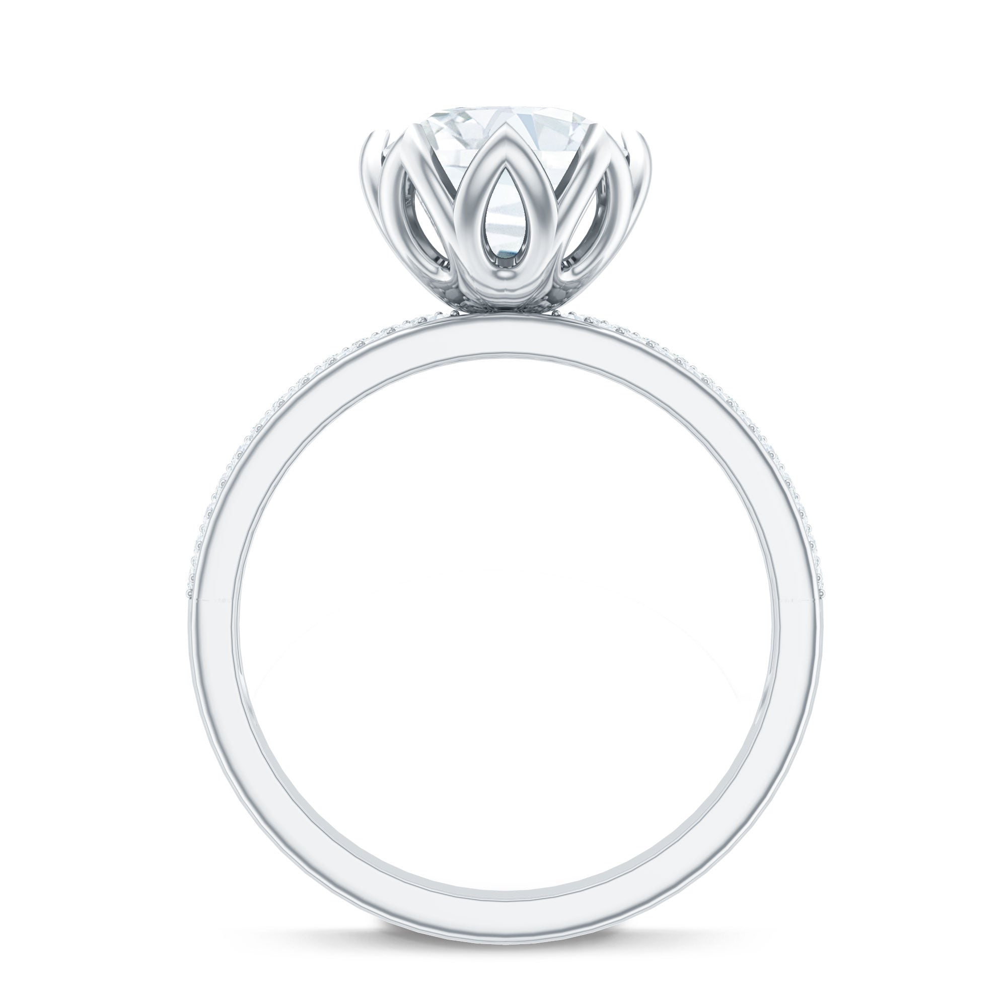 Lotus Basket Set Moissanite Engagement Ring with Side Stones
