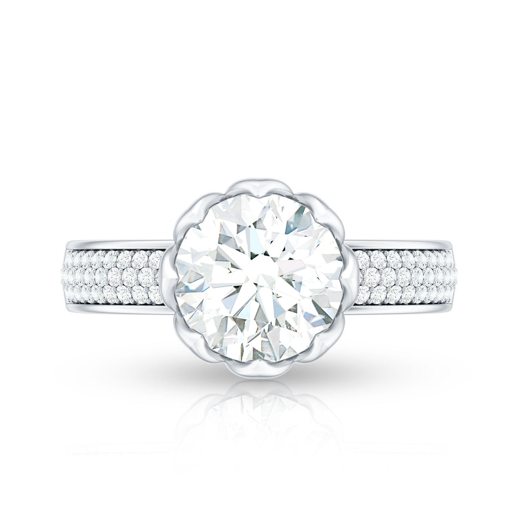 Lotus Basket Set Moissanite Engagement Ring with Side Stones