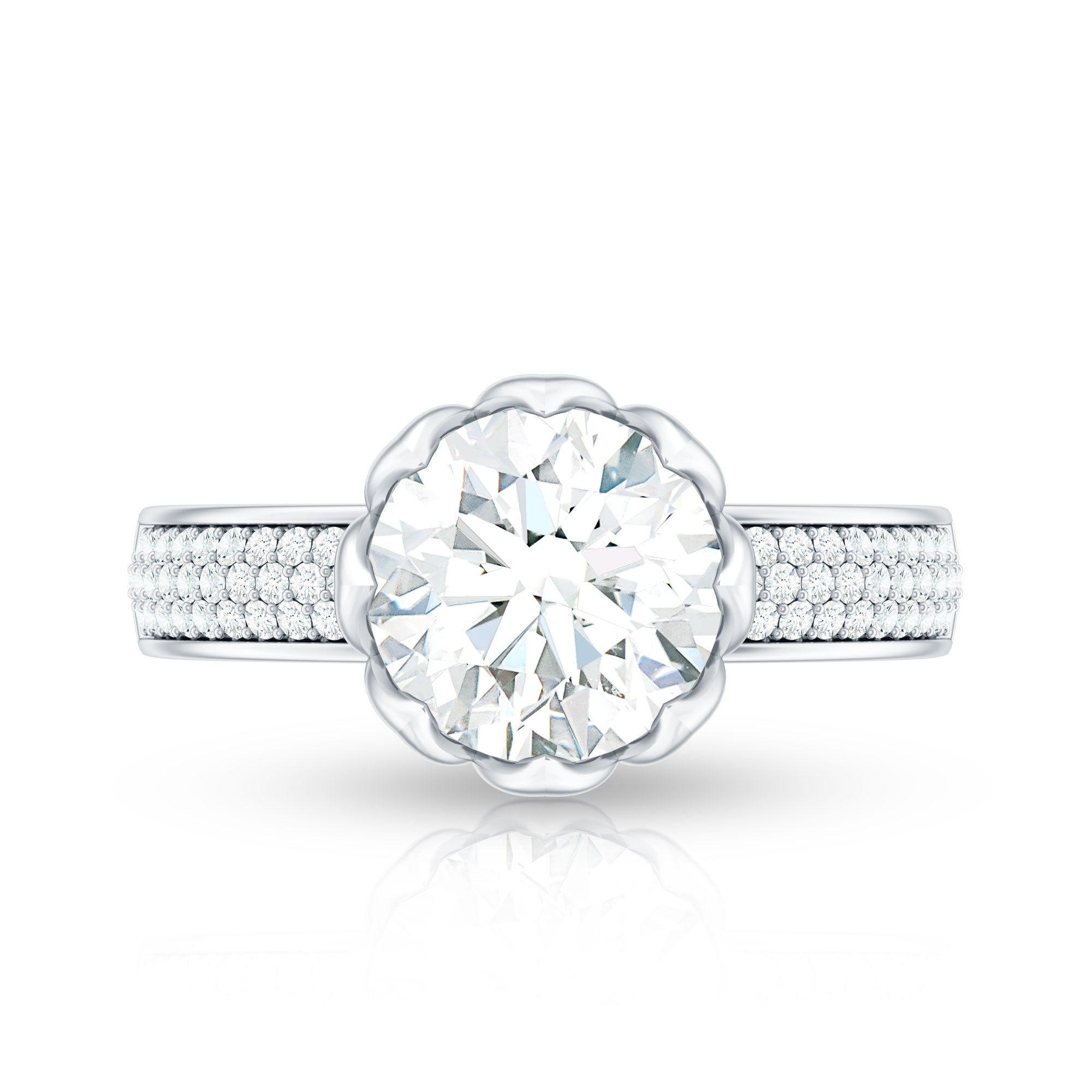 Lotus Basket Set Moissanite Engagement Ring with Side Stones