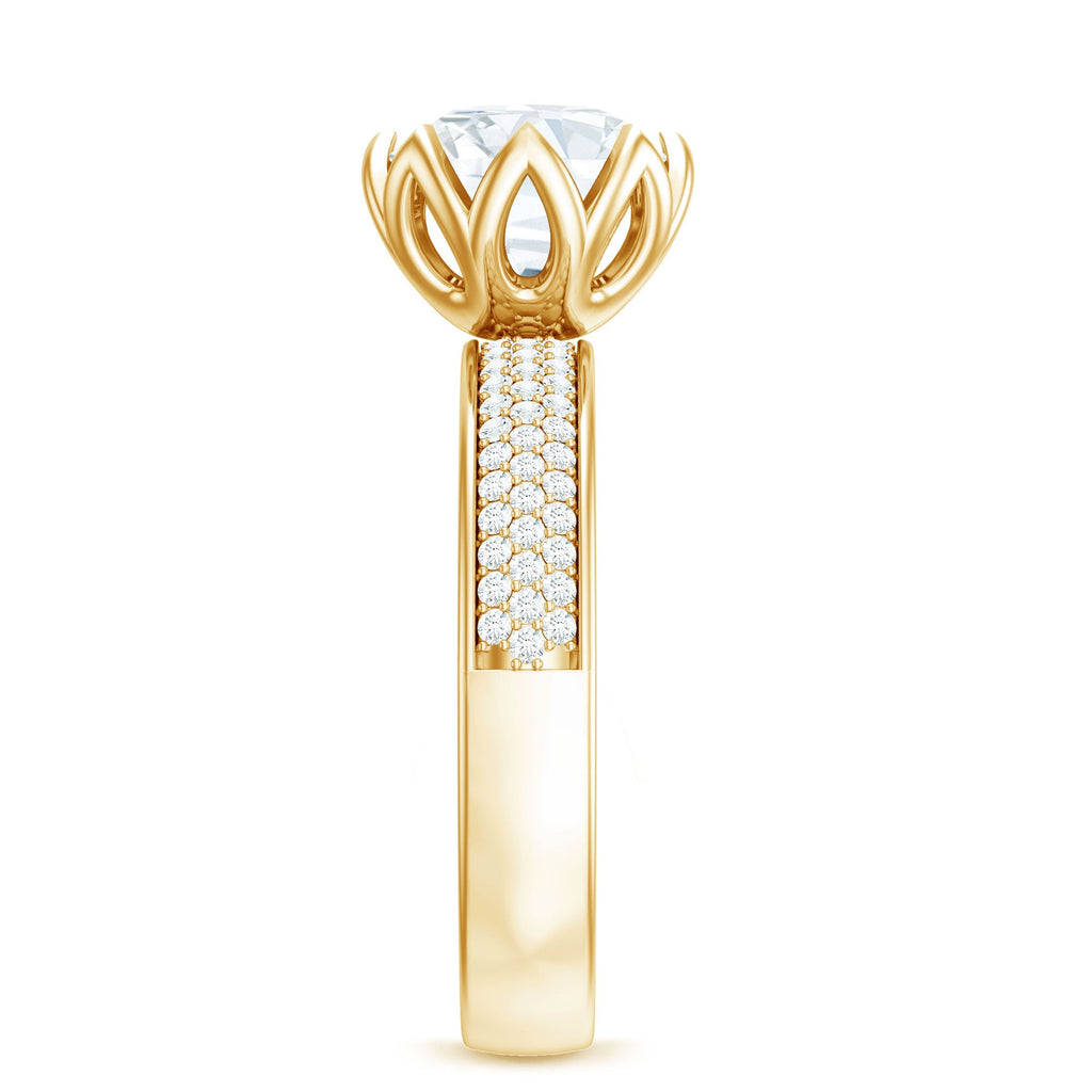 Lotus Basket Set Moissanite Engagement Ring with Side Stones